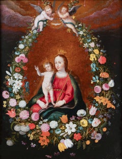 Madonna and Child in a garland of flowers - Studio of Frans Francken II, 17th c.