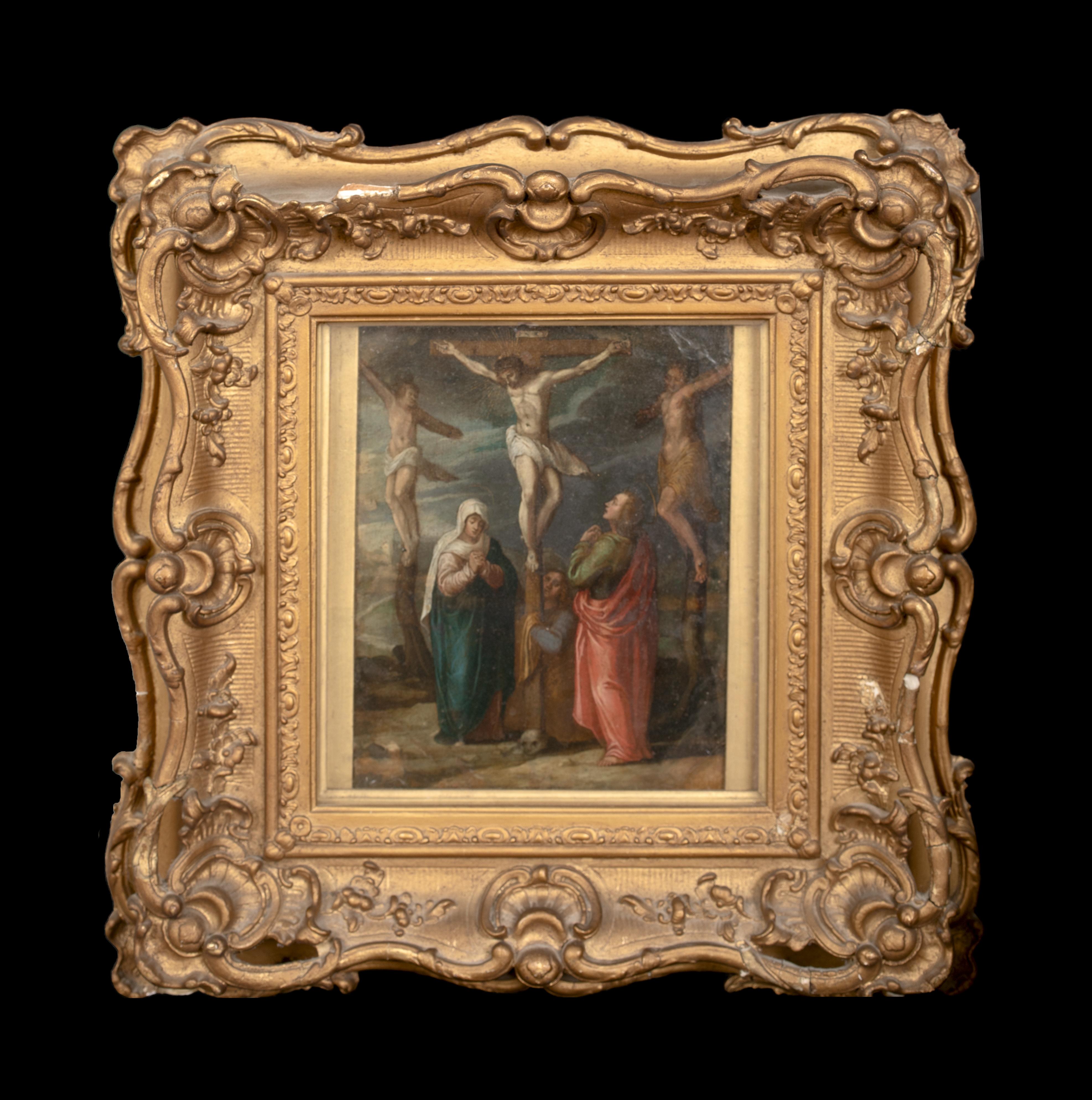 The Crucifixion, 17e siècle  École Flemish - cercle de Frans Francken I - Painting de Frans Francken II