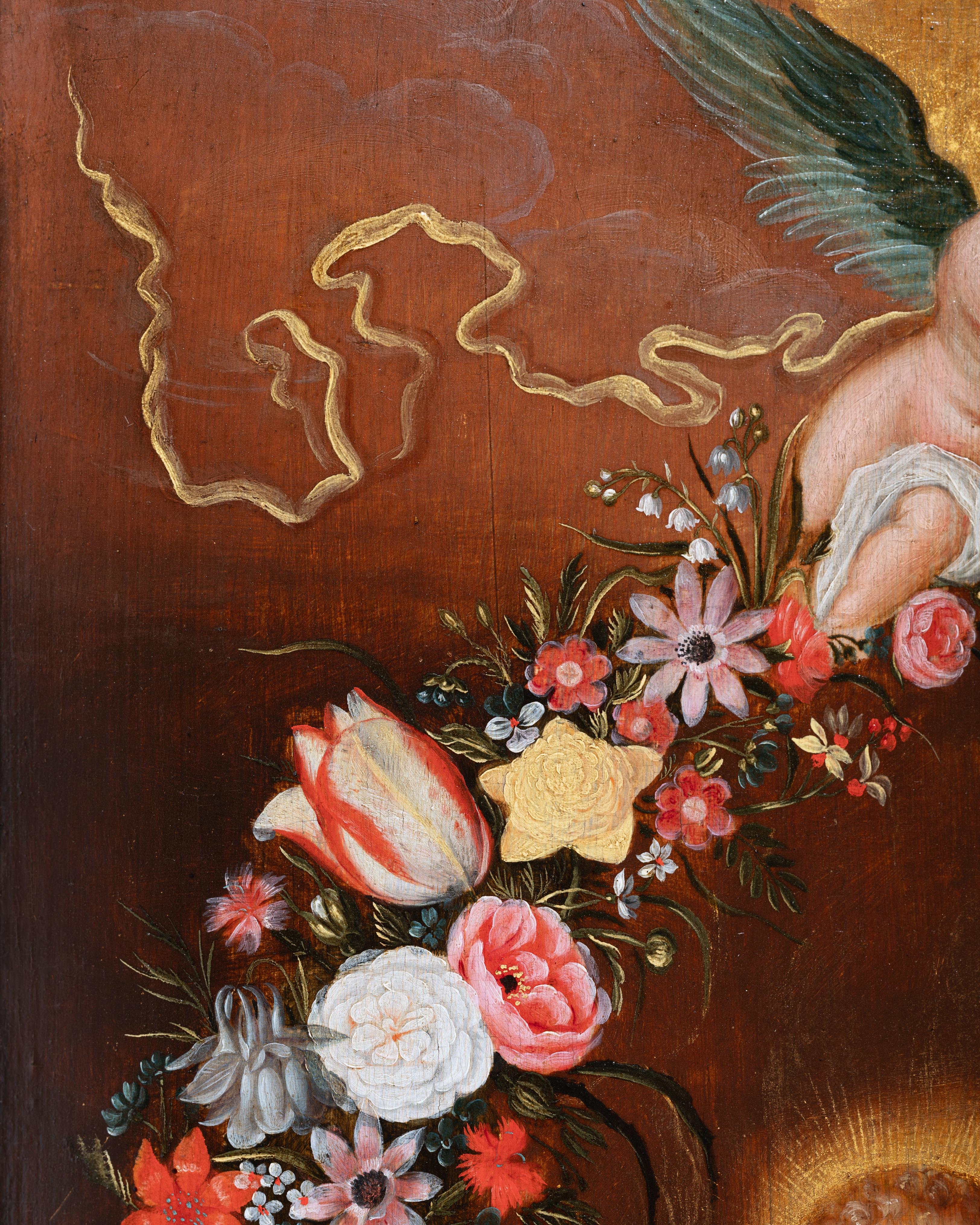 Vierge & Child dans une guirlande de fleurs, Flamand, 17e siècle, Studio de F. Francken en vente 6
