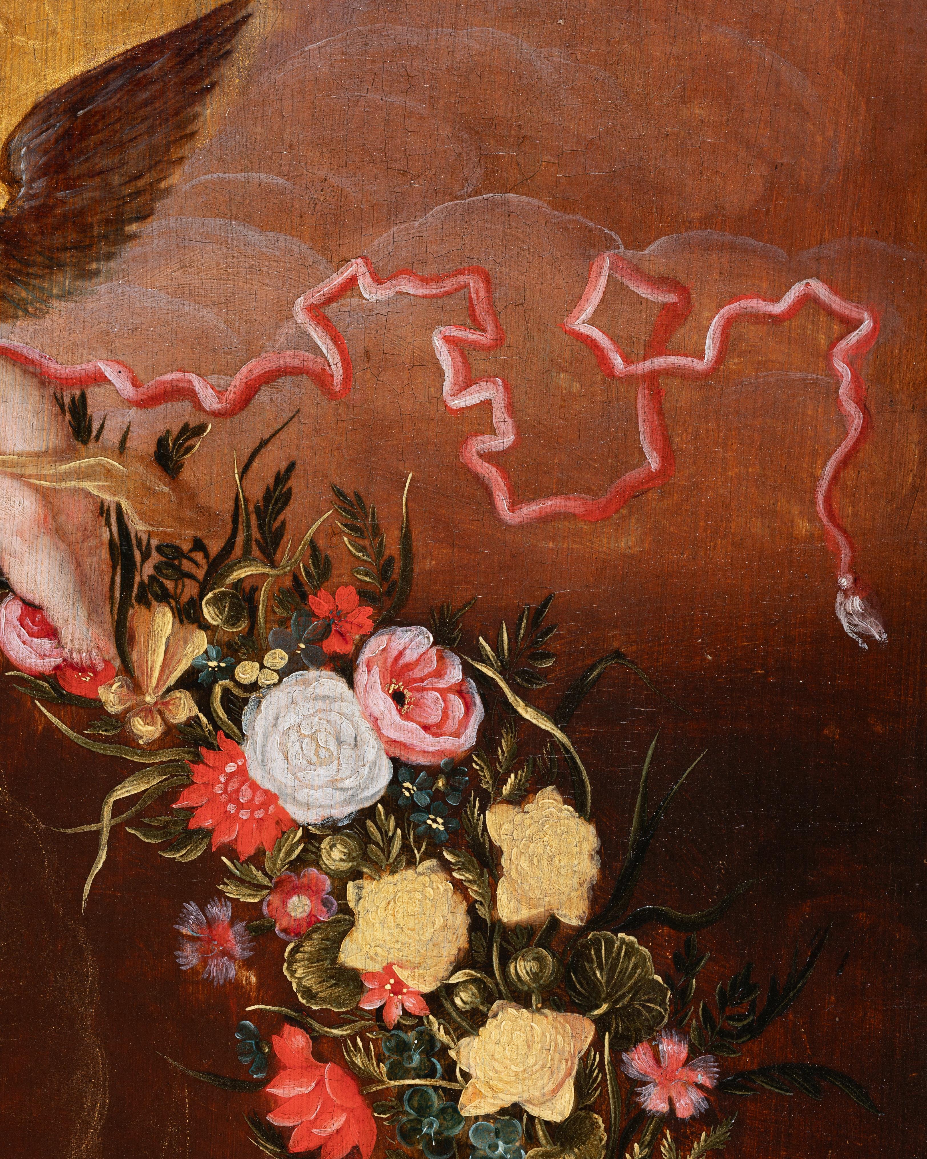 Vierge & Child dans une guirlande de fleurs, Flamand, 17e siècle, Studio de F. Francken en vente 7