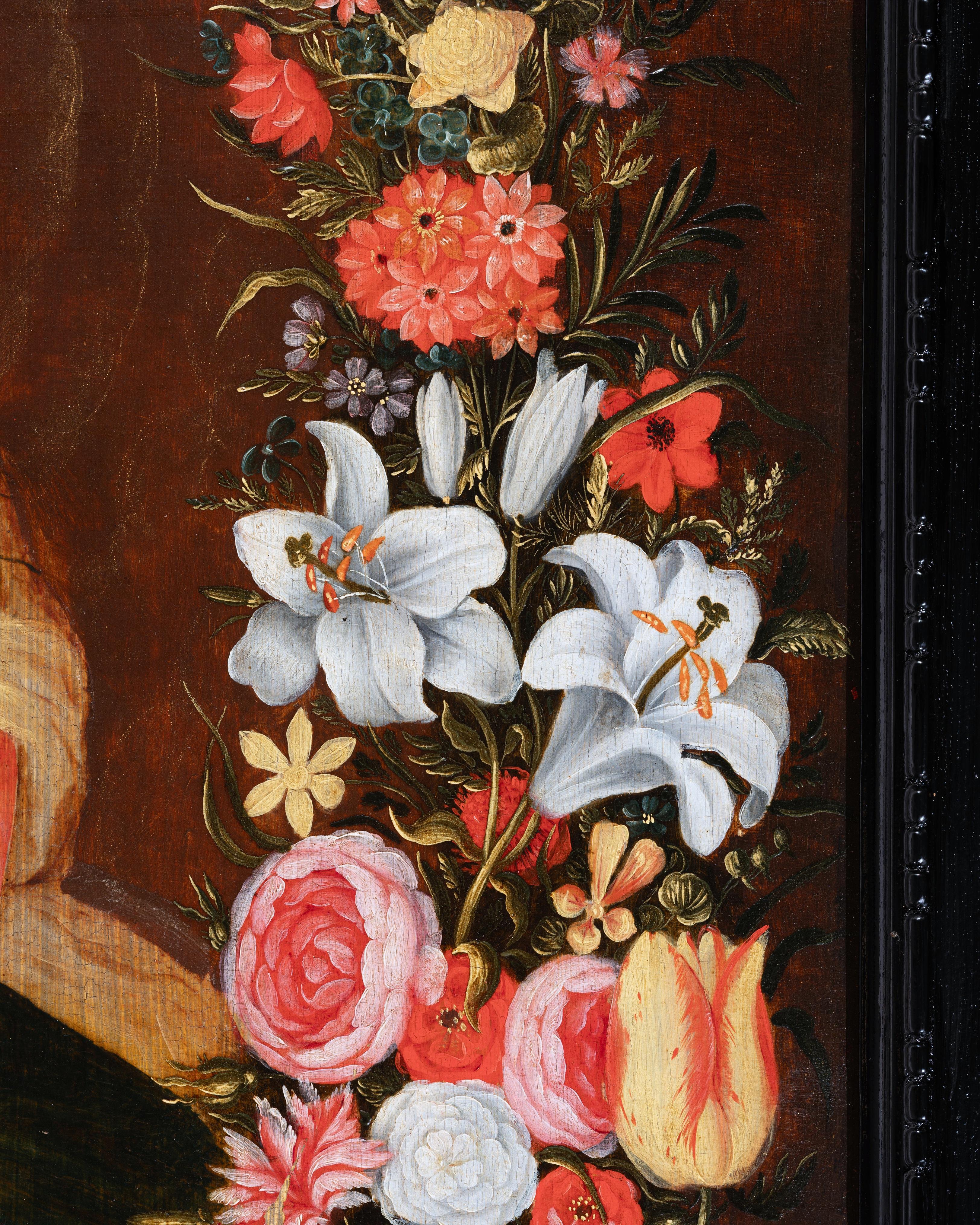 Vierge & Child dans une guirlande de fleurs, Flamand, 17e siècle, Studio de F. Francken en vente 2
