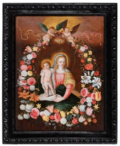 Vergine & Child in una ghirlanda di fiori, fiammingo, XVII secolo, Studio F. Francken