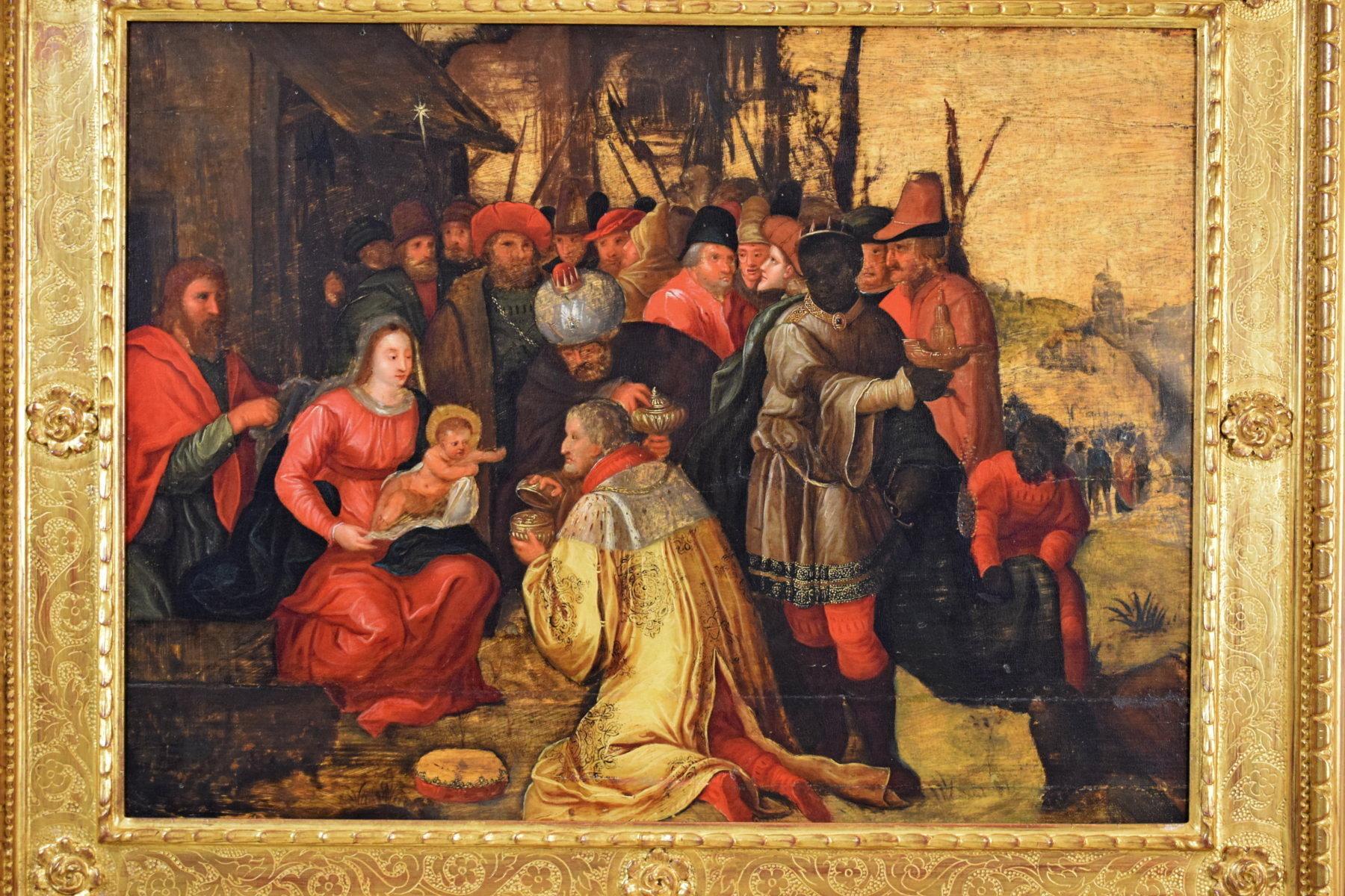 Renaissance Frans Franken III 16th Century Oil on Wood, Adoration of the Magi, Painting For Sale