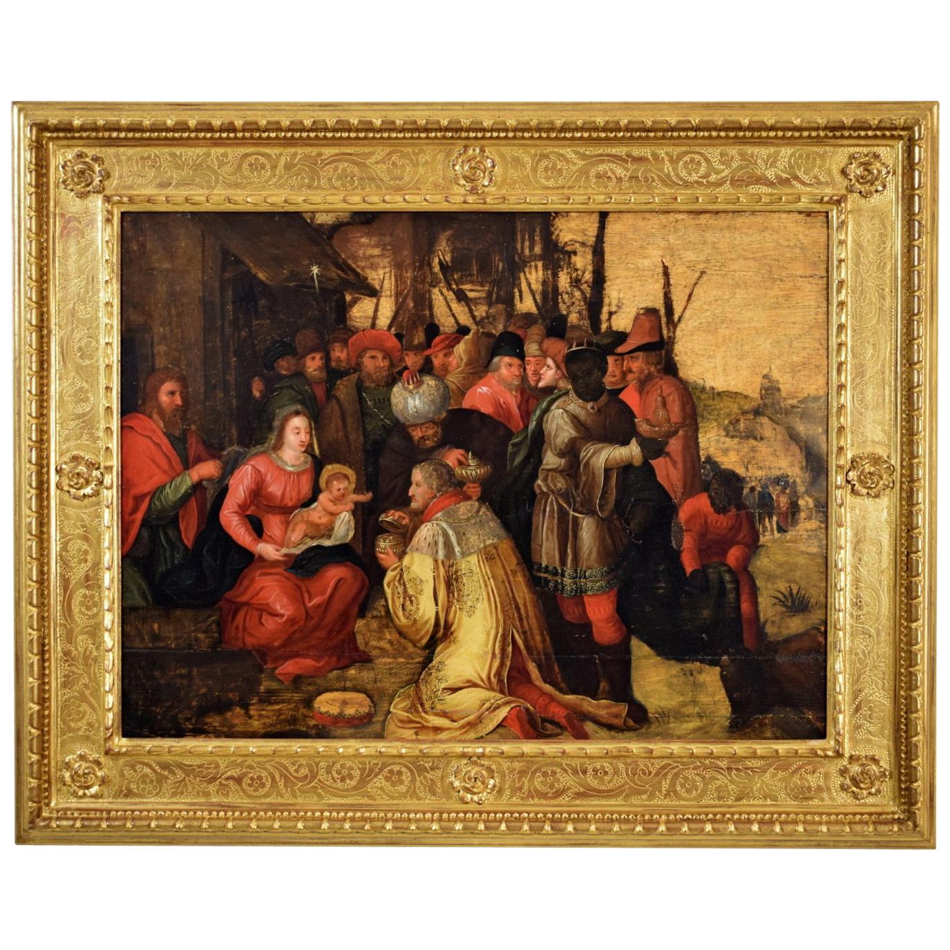 Frans Franken III 16th Century Oil on Wood, Adoration of the Magi, Painting