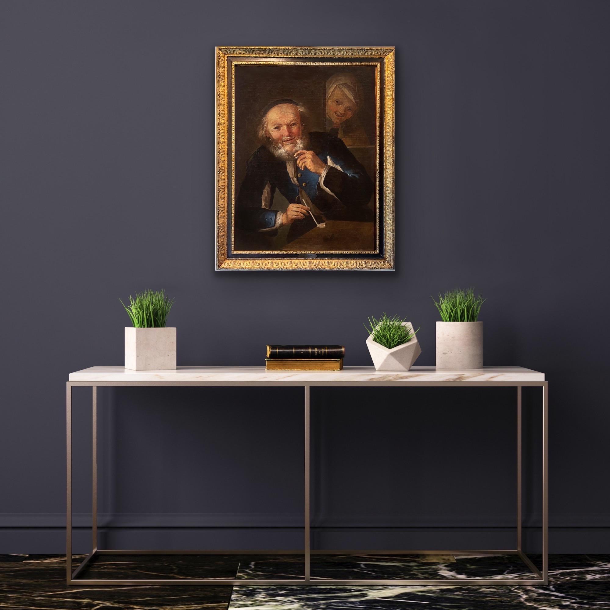 17. Jahrhundert Holländischer Alter Meister Öl - The Smoker - Genre Interieur  – Painting von Frans Hals (follower of)
