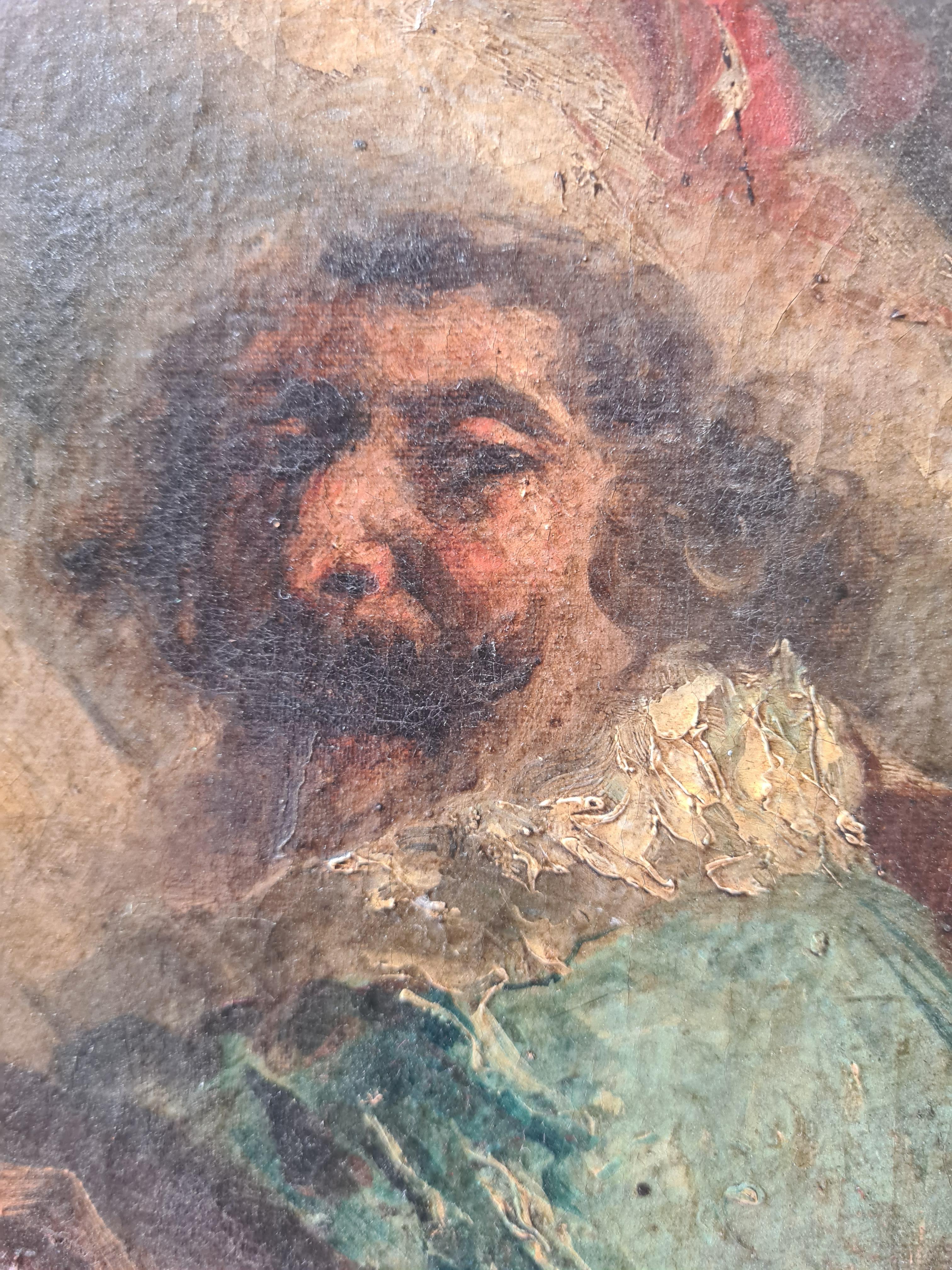 Ritratto a olio in stile barocco, Il cavaliere che ride, seguace di Frans Hals - Painting di Frans Hals (follower of)