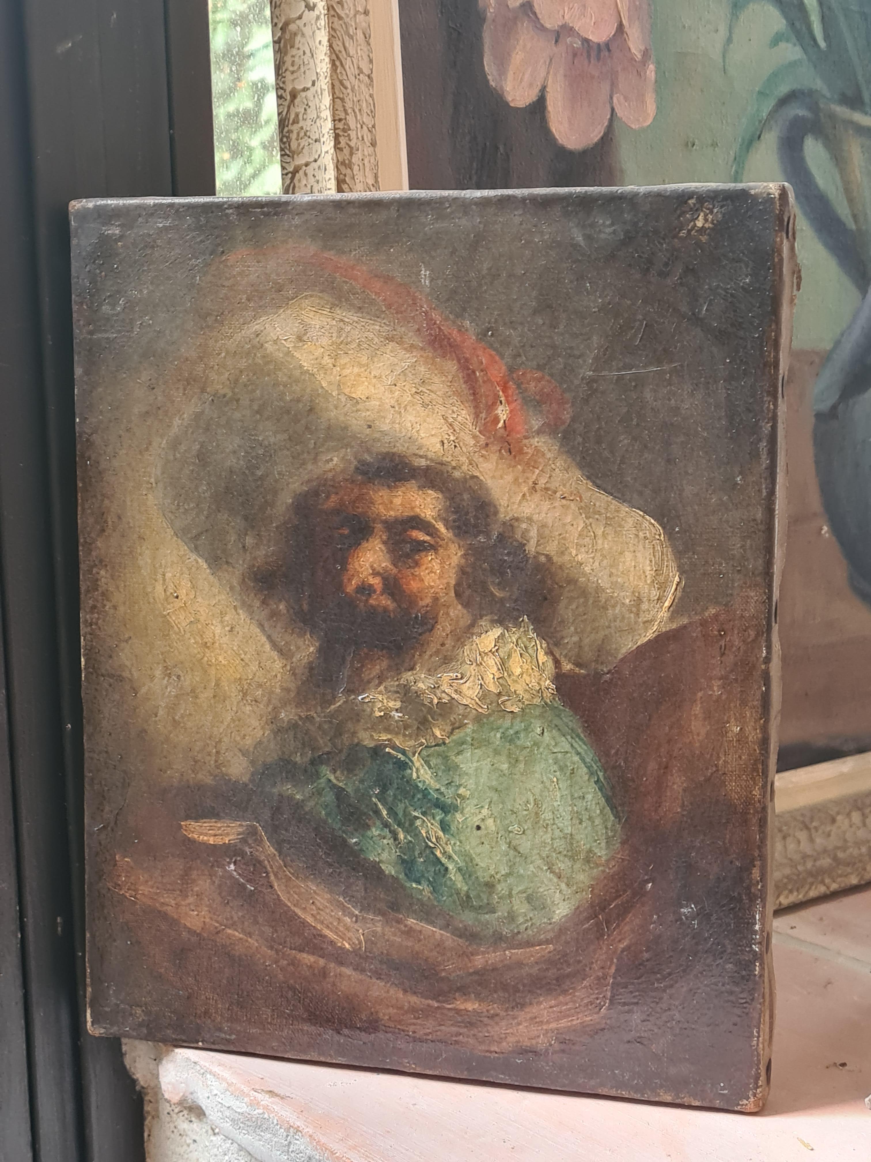Ritratto a olio in stile barocco, Il cavaliere che ride, seguace di Frans Hals in vendita 4