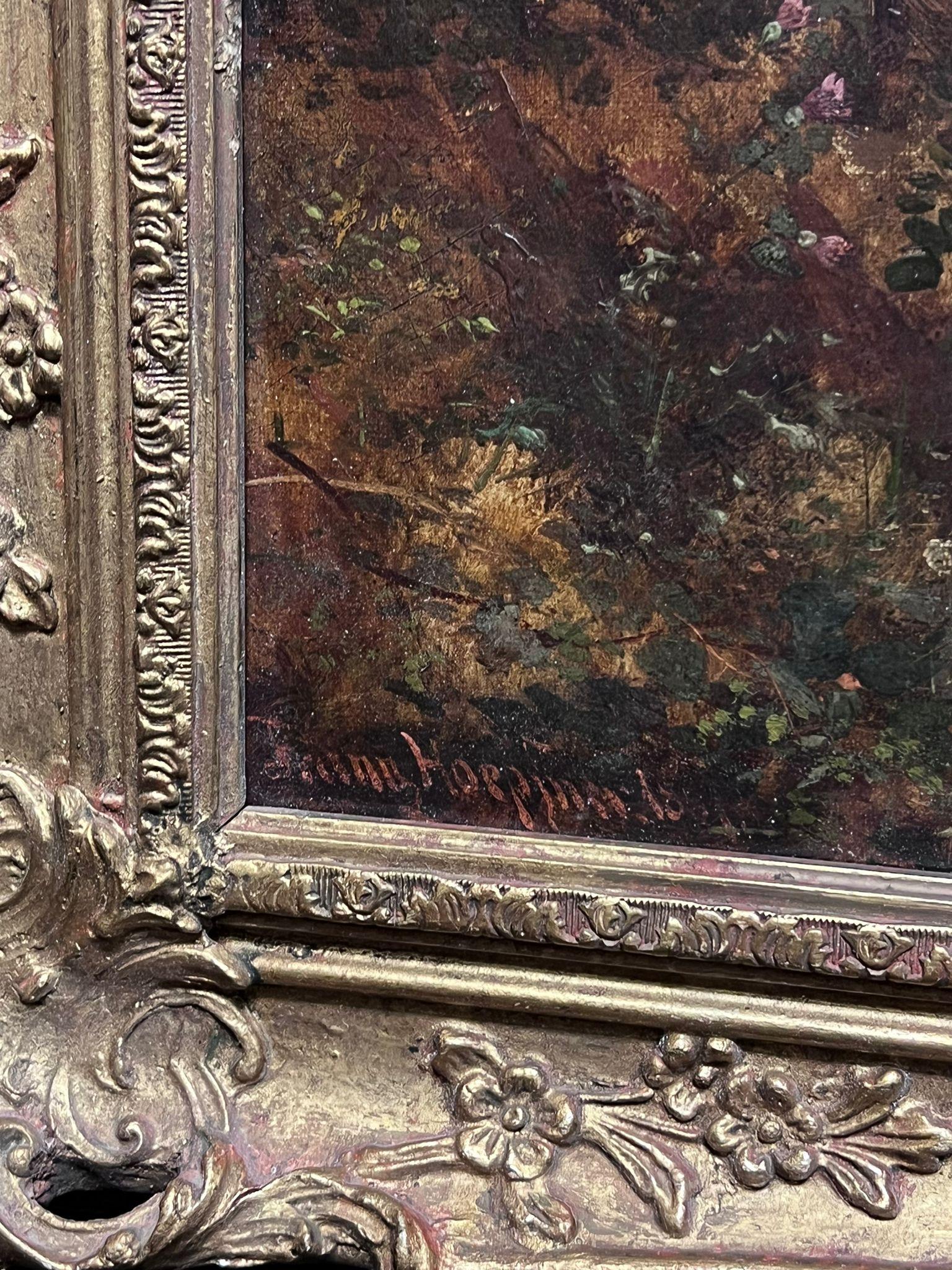 Belle peinture à l'huile du 19ème siècle représentant un paysage traditionnel rural signé  en vente 2