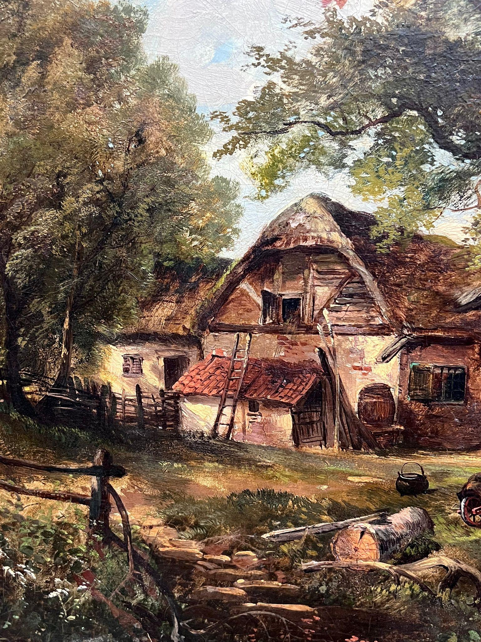 Belle peinture à l'huile du 19ème siècle représentant un paysage traditionnel rural signé  en vente 3