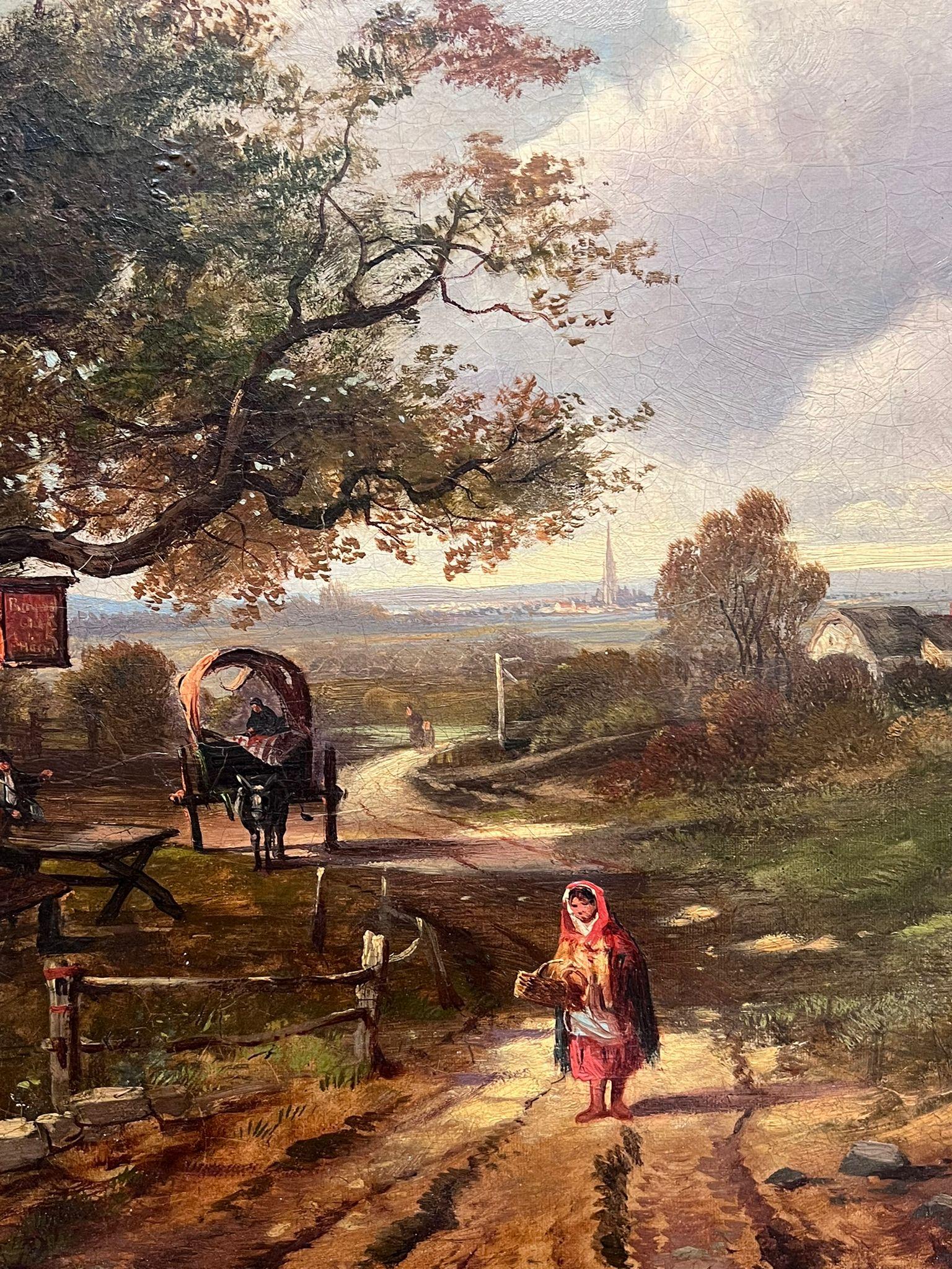 Fine Large 19th Century Rural Traditional Landscape Signed Oil Painting Figures  For Sale 7