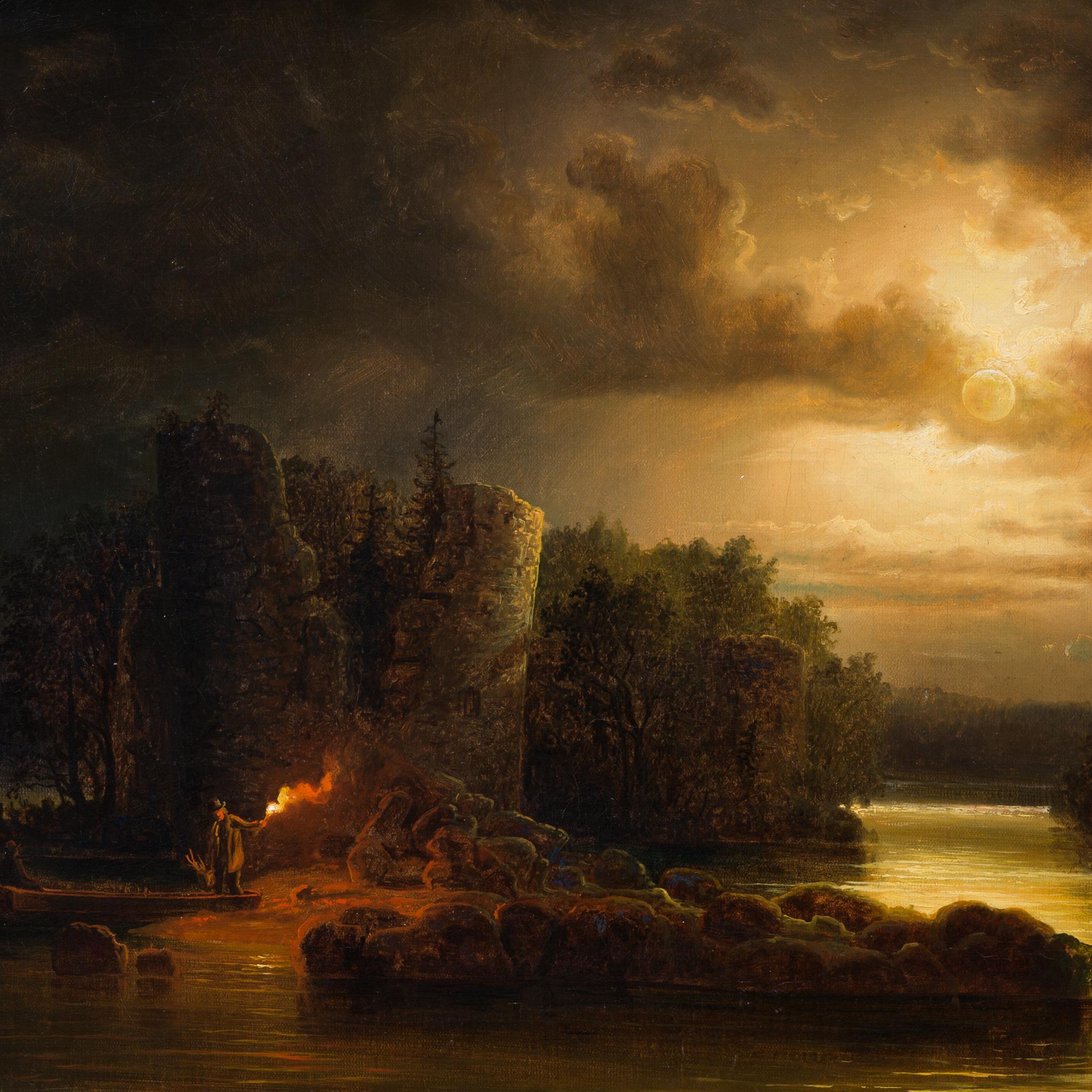 Flodlandskap i Månsken (Flusslandschaft im Mondlicht), 1866 im Angebot 1