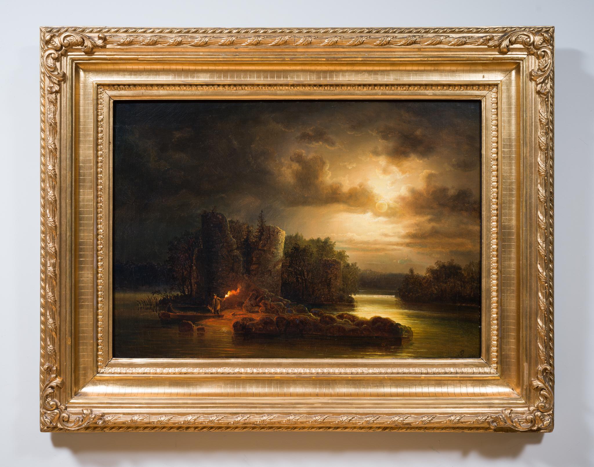 Flodlandskap i Månsken (Flusslandschaft im Mondlicht), 1866 im Angebot 2