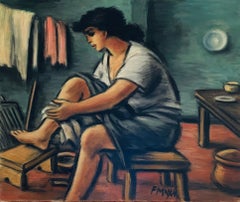 Vintage Early Morning - Laure, 1964, oil on canvas, female study, figurative, interior