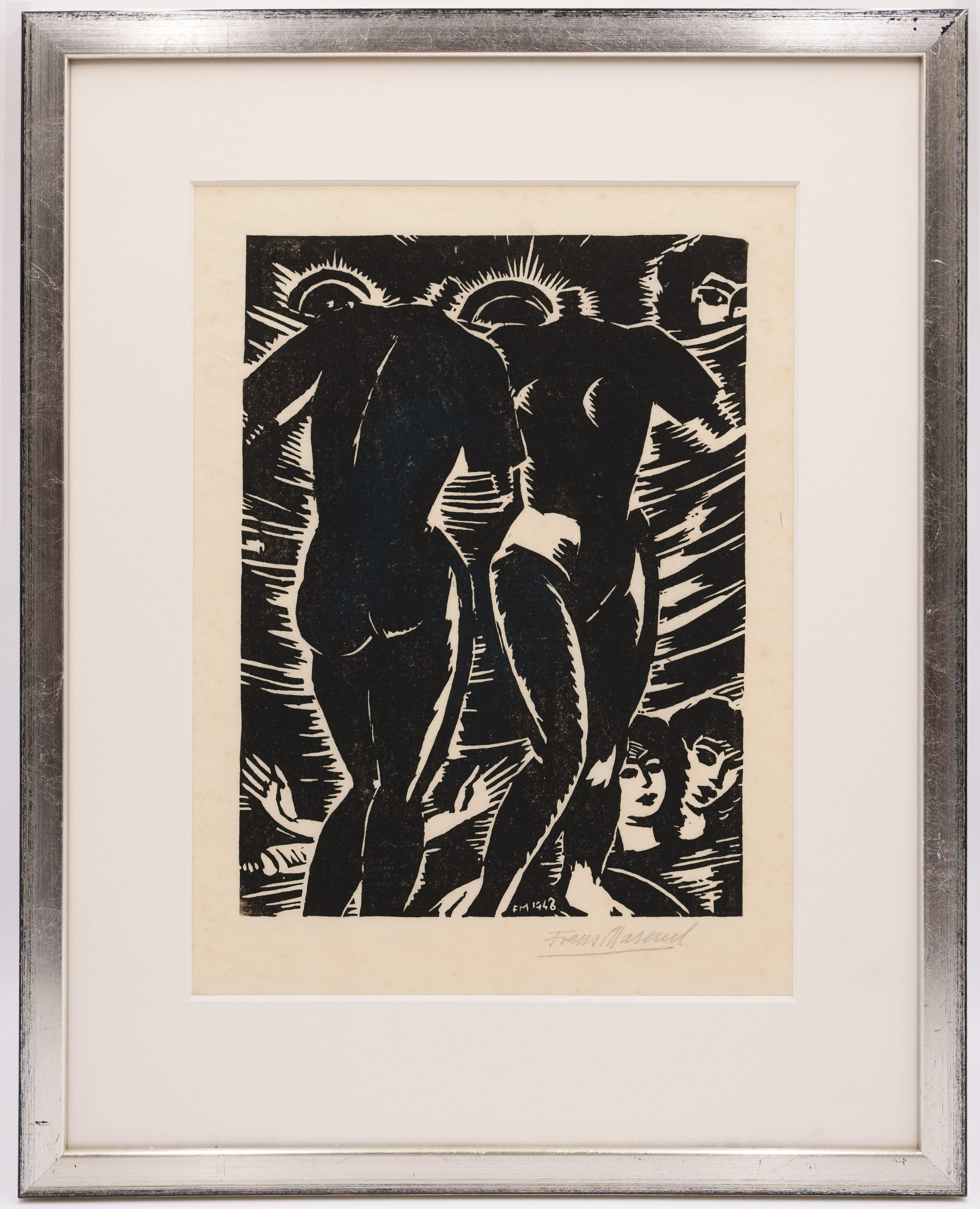 Frans Masereel (1889 Blankenberge - 1972 Avignon), Bodies and Heads, 1948. Woodcut on Japanese paper, 24.5 cm x 18 cm (image), 42.5 cm x 33.5 cm (frame), monogrammed and dated “FM 1948” in the print, signed “Frans Masereel” in pencil below.

- Image