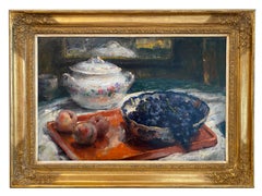 Nature morte avec porcelaine et fruits' Frans Mortelmans (1865 - Anvers - 1936)