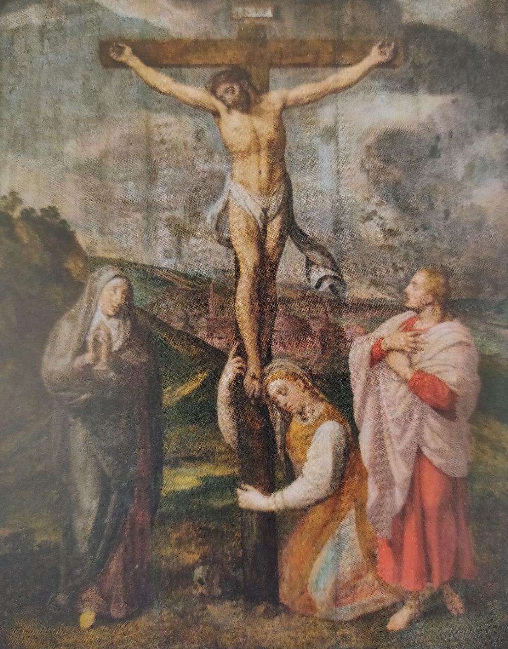 16th century crucifixion scene - Flemish old master - Antwerp, Bruges - Old Masters Painting by Frans Pourbus the Elder