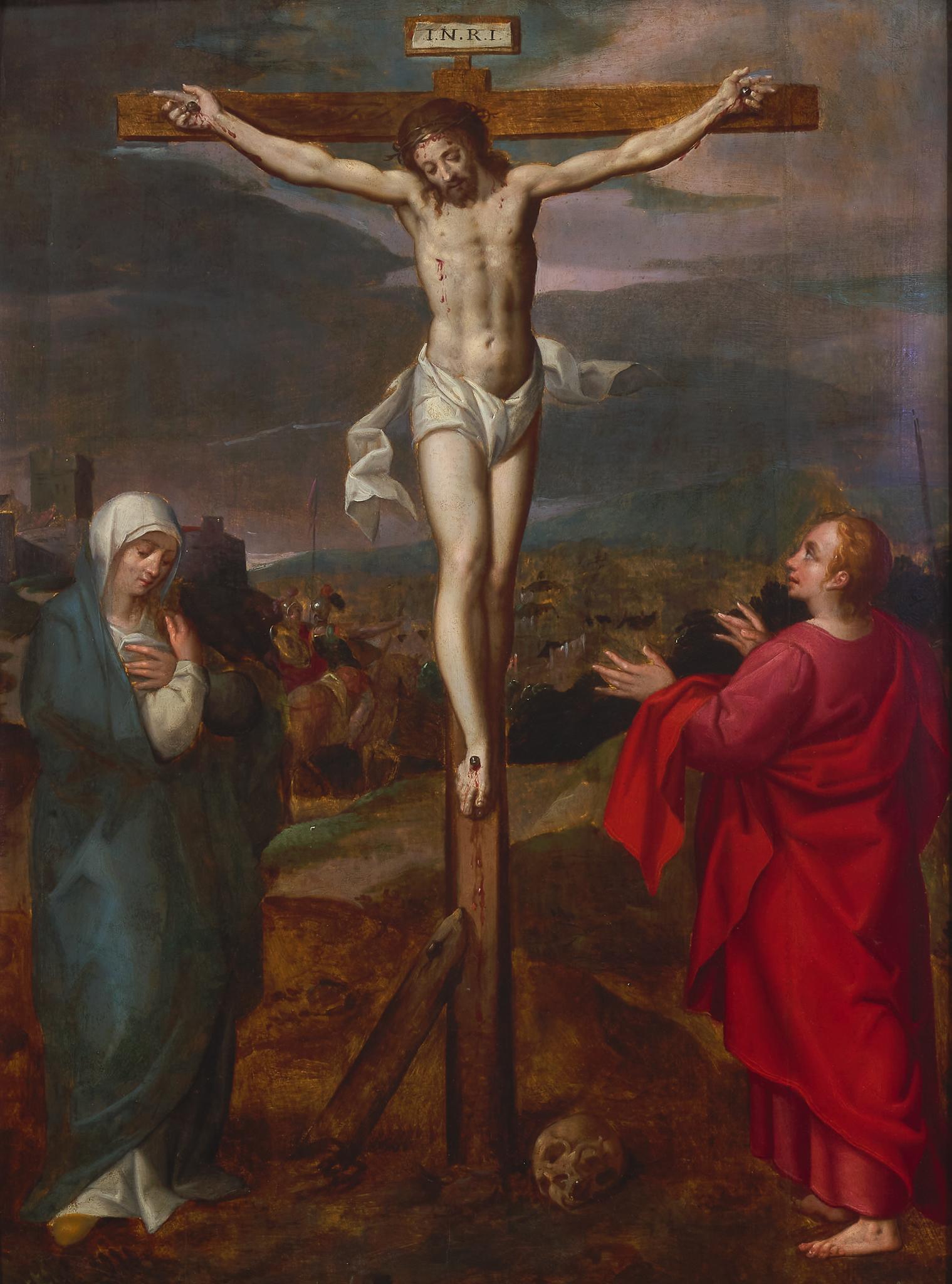 Frans Pourbus the Elder Figurative Painting - 16th century crucifixion scene - Flemish old master - Antwerp, Bruges