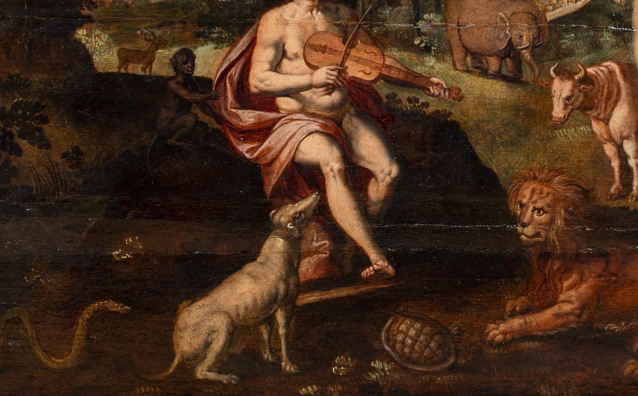 Orpheus Enchanting the Animals, 16th Century

Workshop of Frans Pourbus (1545-1581)

Huge 16th Century Flemish Old Master of Orpheus enchanting the animals, oil on panel from the workshop of Frans Pourbus. Important early and rare scene of Orpheus