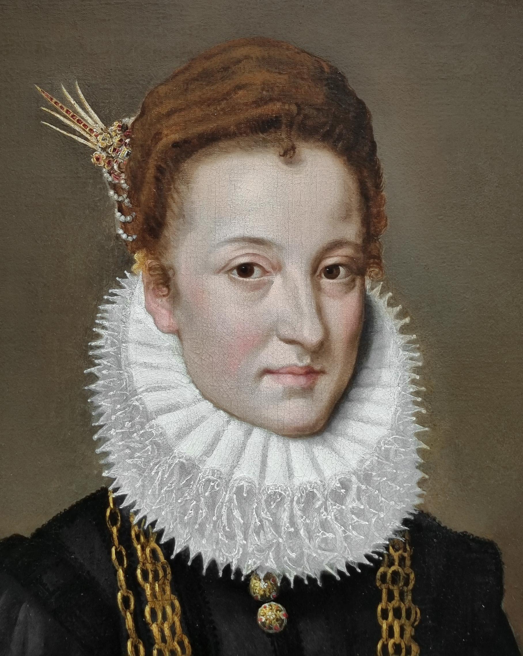 Portrait of a Lady with a Venetian Lace Fan c.1595, Remarkable condition - Old Masters Painting by Frans Pourbus the Younger
