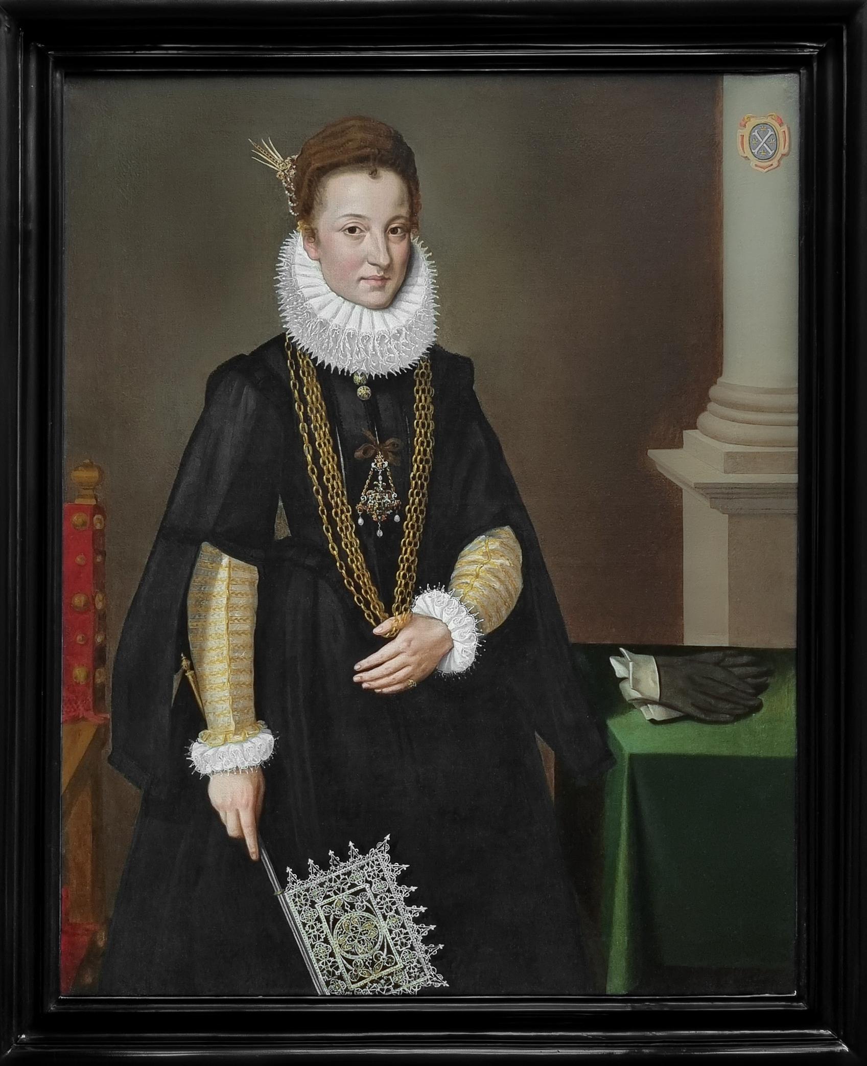 Frans Pourbus the Younger Portrait Painting - Portrait of a Lady with a Venetian Lace Fan c.1595, Remarkable condition