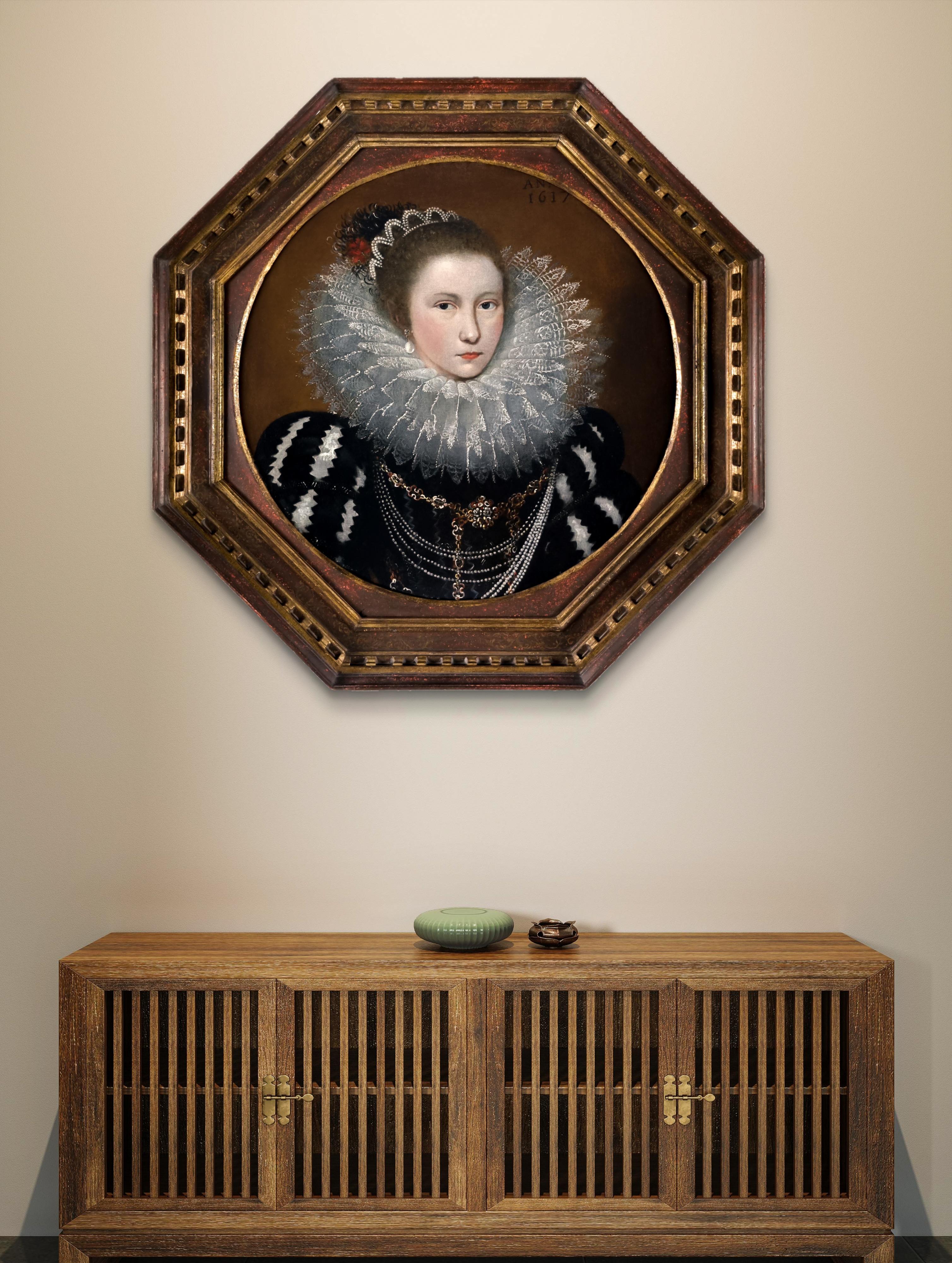 Portrait of a Lady with Elaborate Ruff Dated 1617; Frans Pourbus, Oil on canvas - Old Masters Painting by Frans Pourbus the Younger
