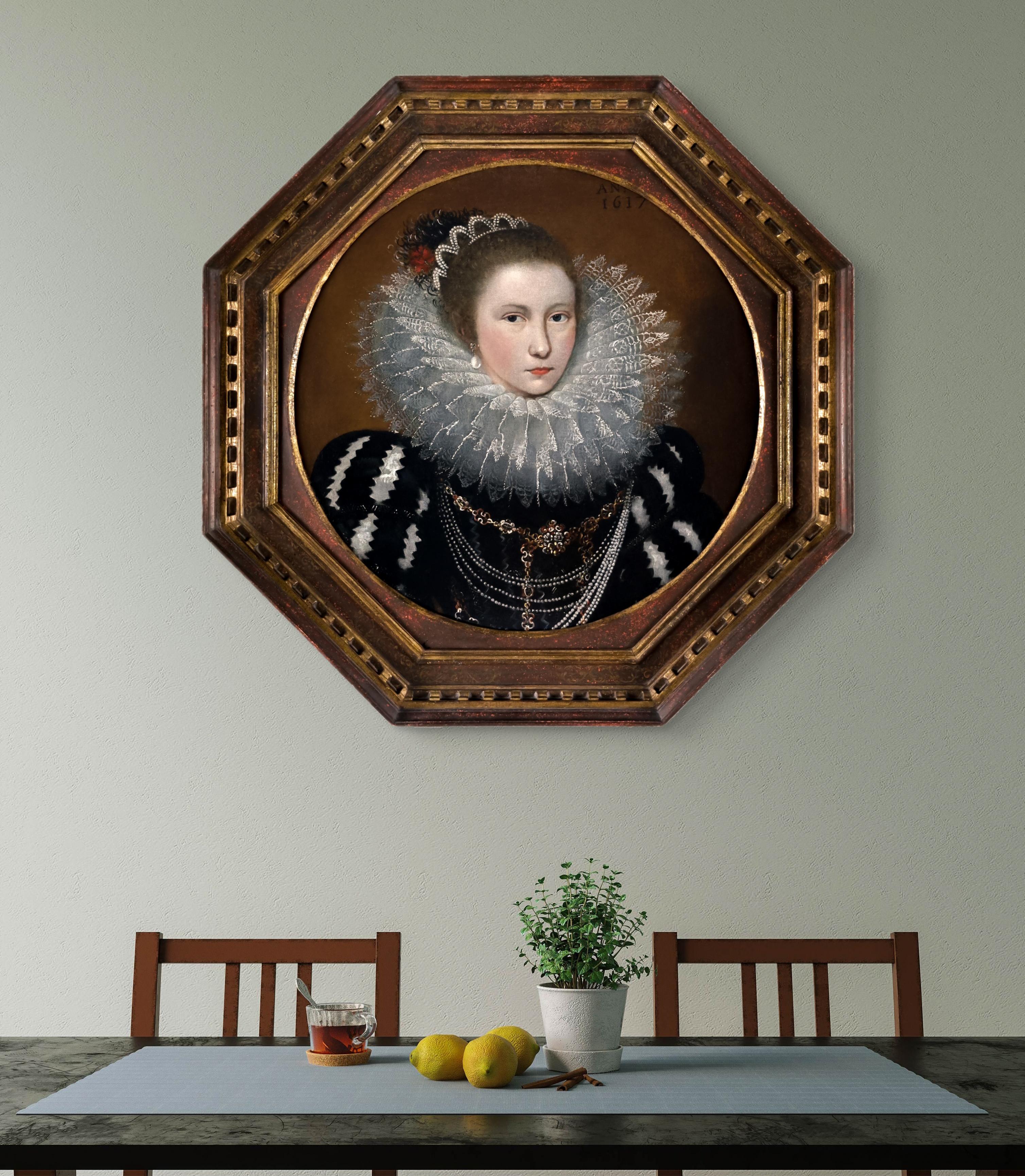 Portrait of a Lady with Elaborate Ruff Dated 1617; Frans Pourbus, Oil on canvas - Black Portrait Painting by Frans Pourbus the Younger