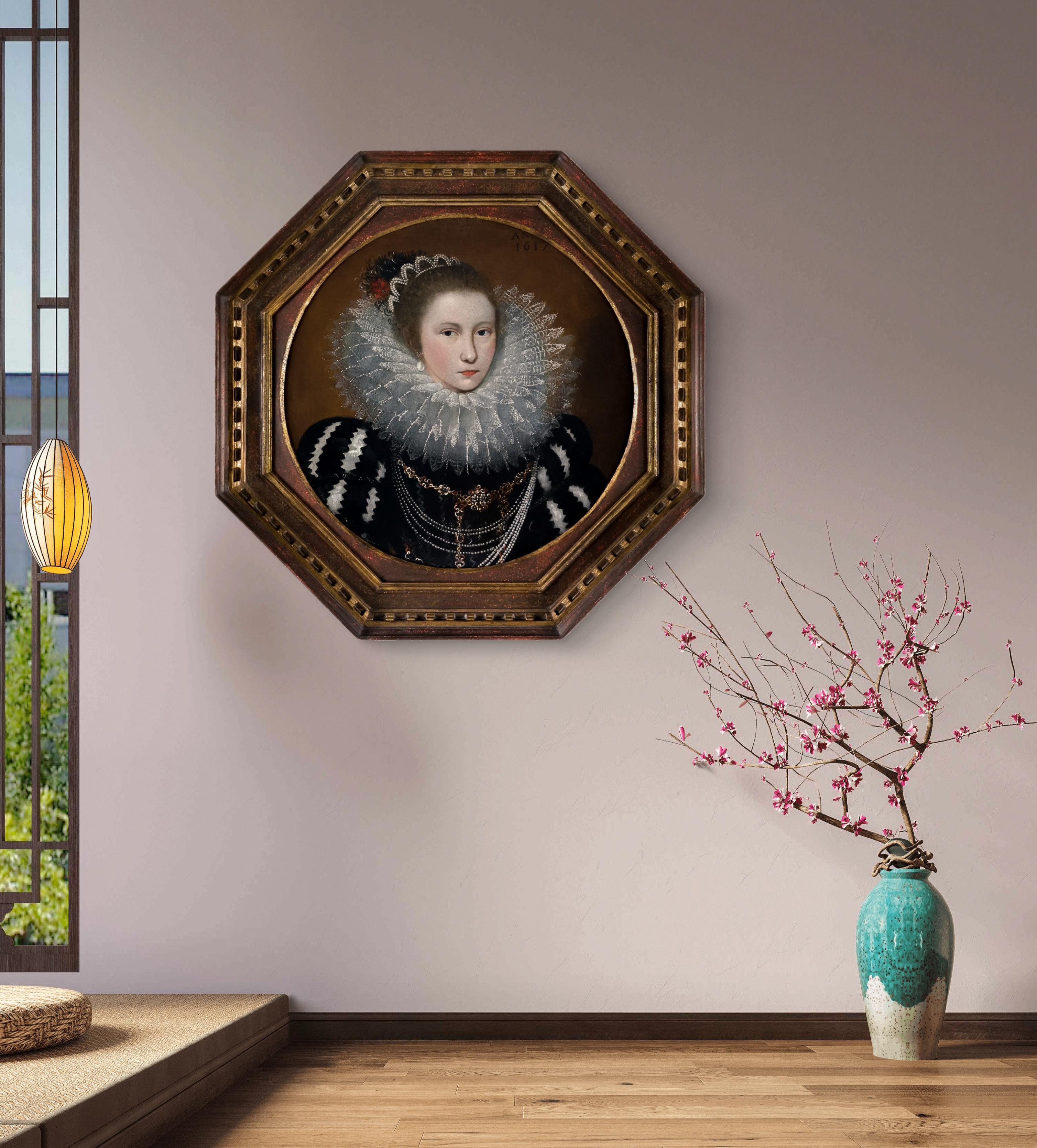 Portrait of a Young Lady in an Elaborate Ruff, dated 1617
Circle of Frans Pourbus the Younger (1569–1622)

This exquisite portrait is a particularly splendid example of the sumptuous female portraits that were painted for members of European courts,