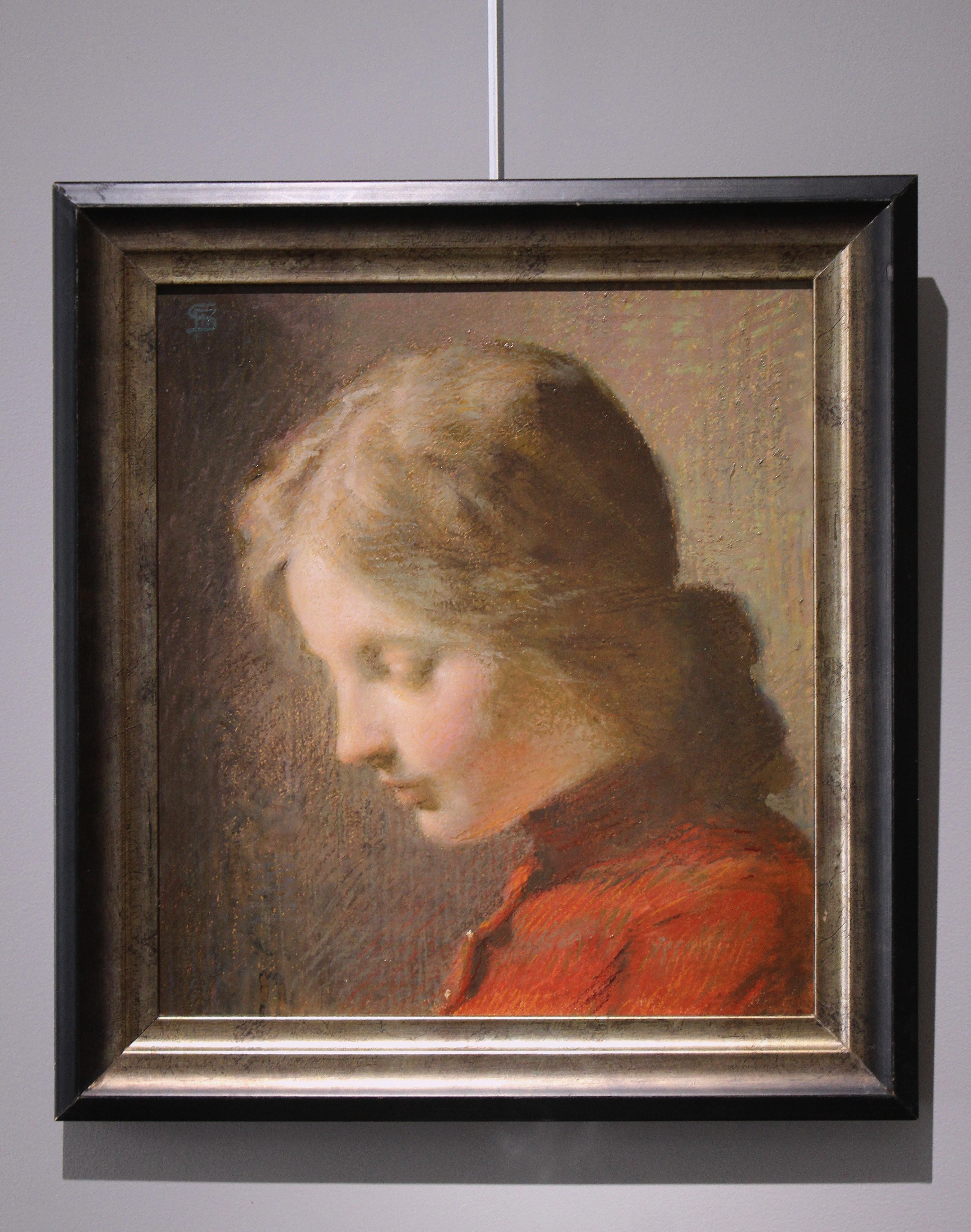 Profile portrait of a young girl - Brown Figurative Painting by Frans Schwartz
