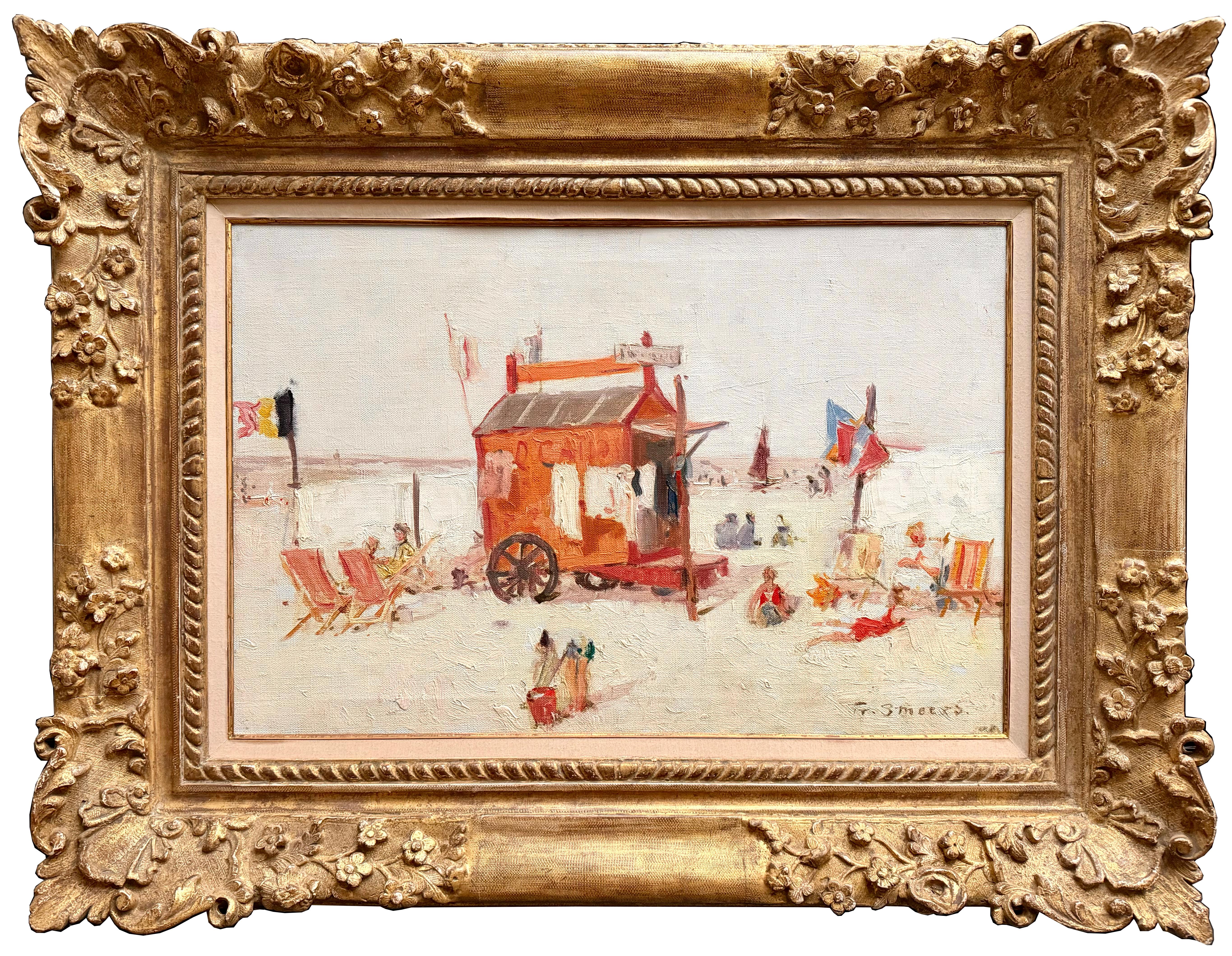 'Beach Hut on a Sunny Day – Plage La Panne' by Frans Smeers (1873 – 1960)
