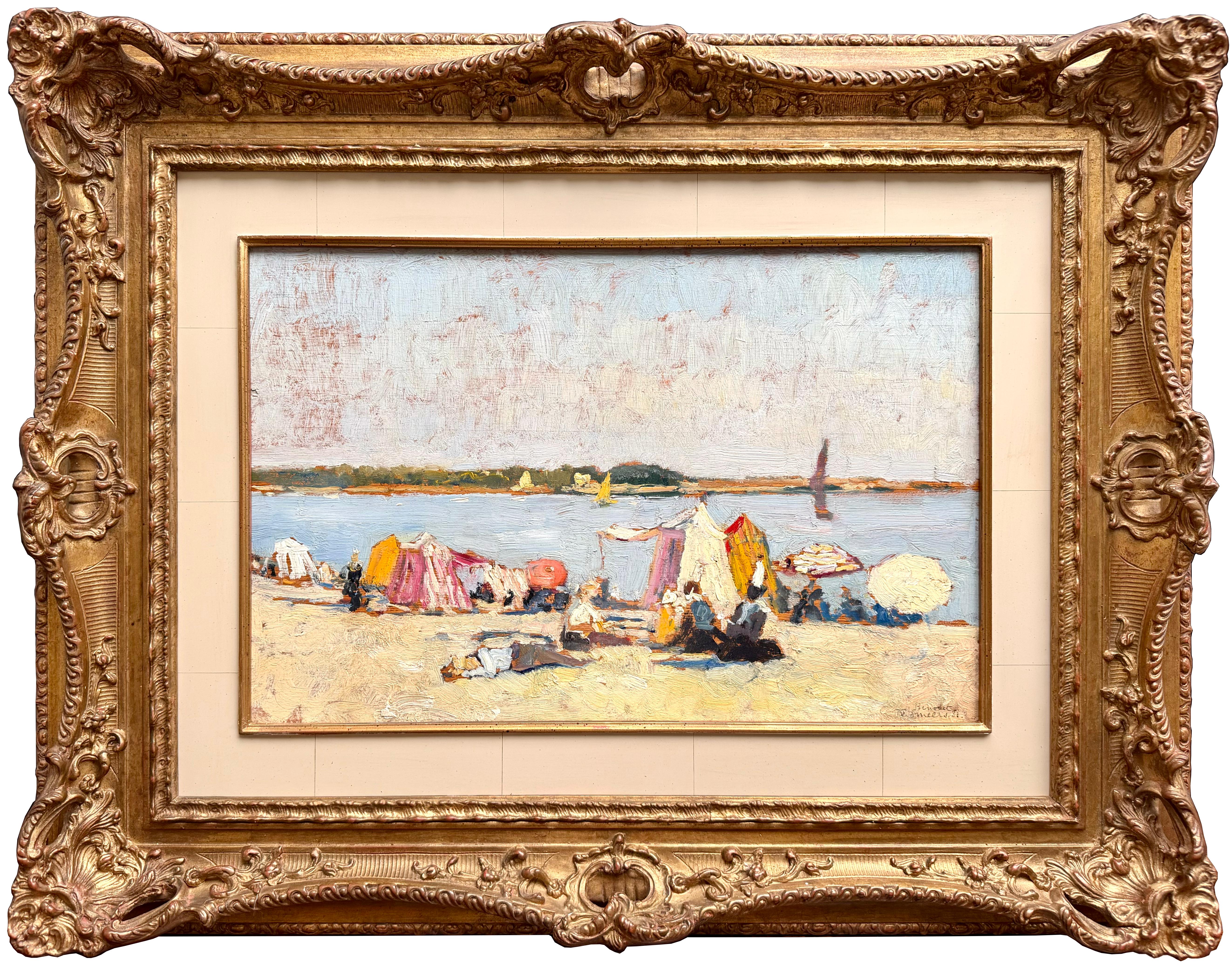 Frans Smeers
1873 – Brussels – 1960
Belgian Painter

Plage de Bénodet, France, 1933

Signature: inscribed Bénodet, signed and dated 1933, lower right 'Bénodet F. Smeers. 33.'
Medium: oil on panel
Dimensions: image size 33 x 50 cm; frame size 60 X 76