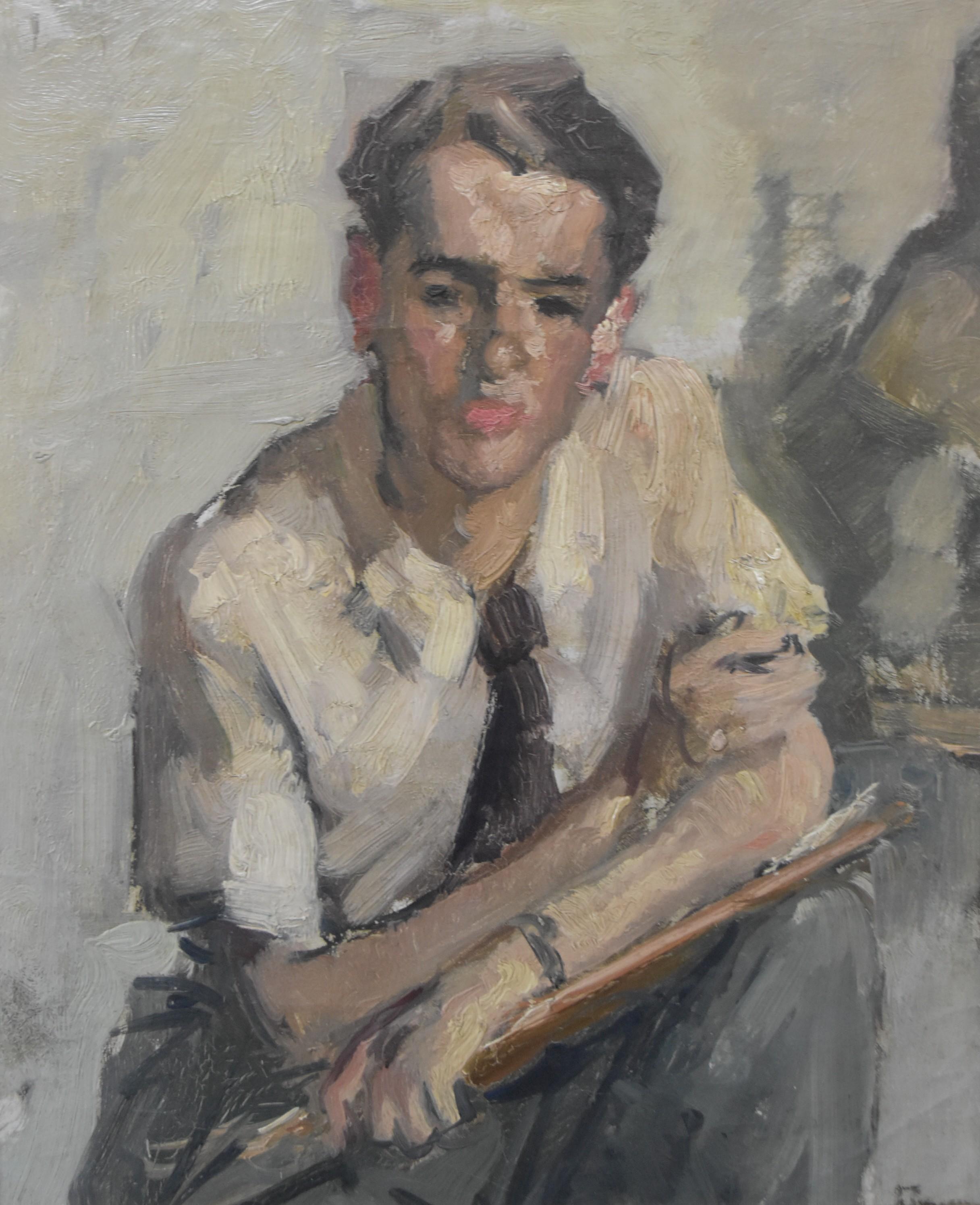 Frans Smeers (1873-1960) 
Portrait of an artist, 
signed lower right (partially hidden by the frame)
42.5 x 36 cm
Framed : 50 x 43.5 cm

This work is typical of Smeers' post-impressionist style, as found in his famous beach scenes for example. 
It