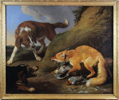 Dipinto a olio su tela "Volpe attaccata da due cani da caccia" Attr. Frans Snyders
