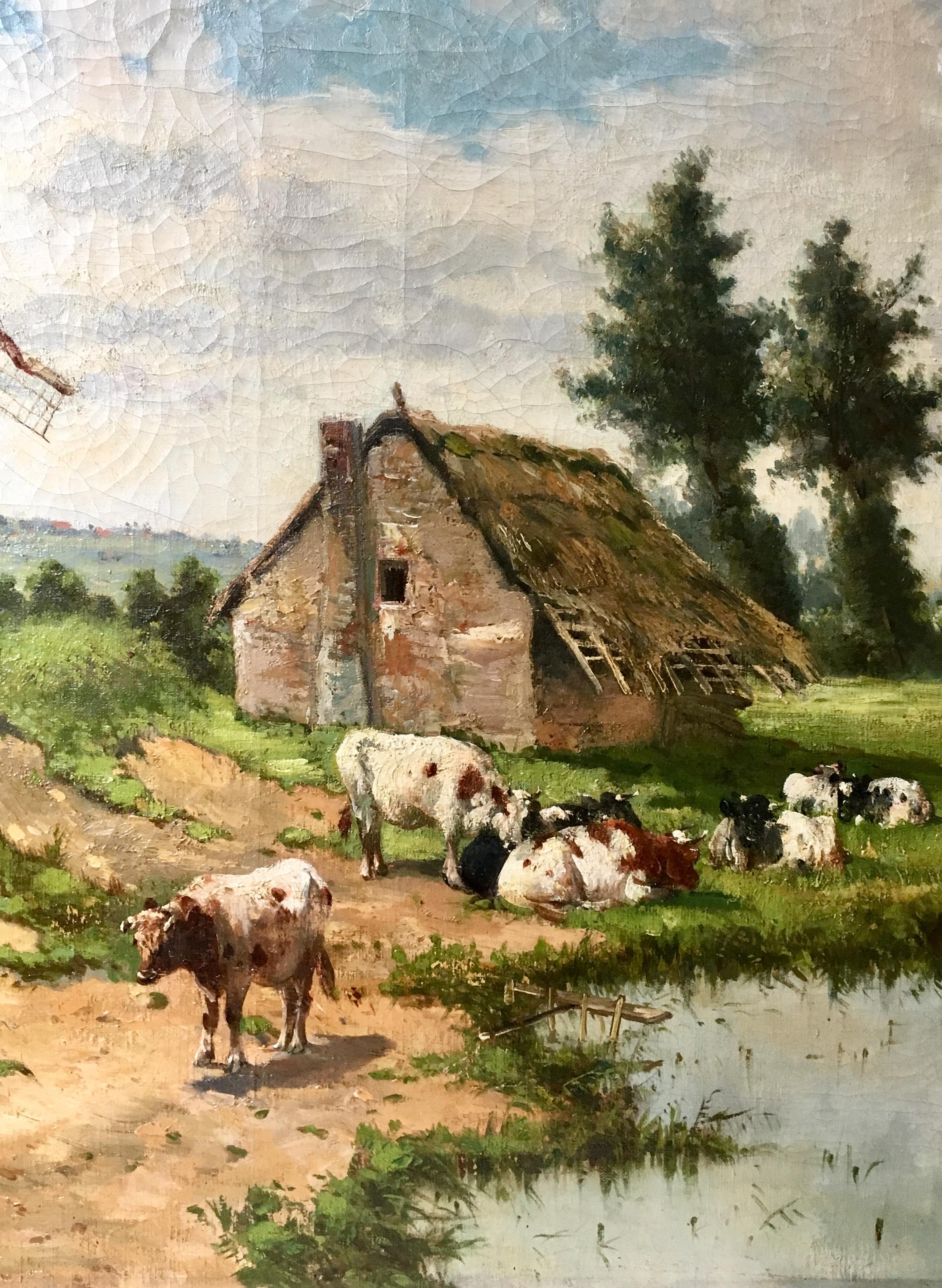Belgian Frans Van Damme, Painting Landscape of Flemish Countryside  For Sale