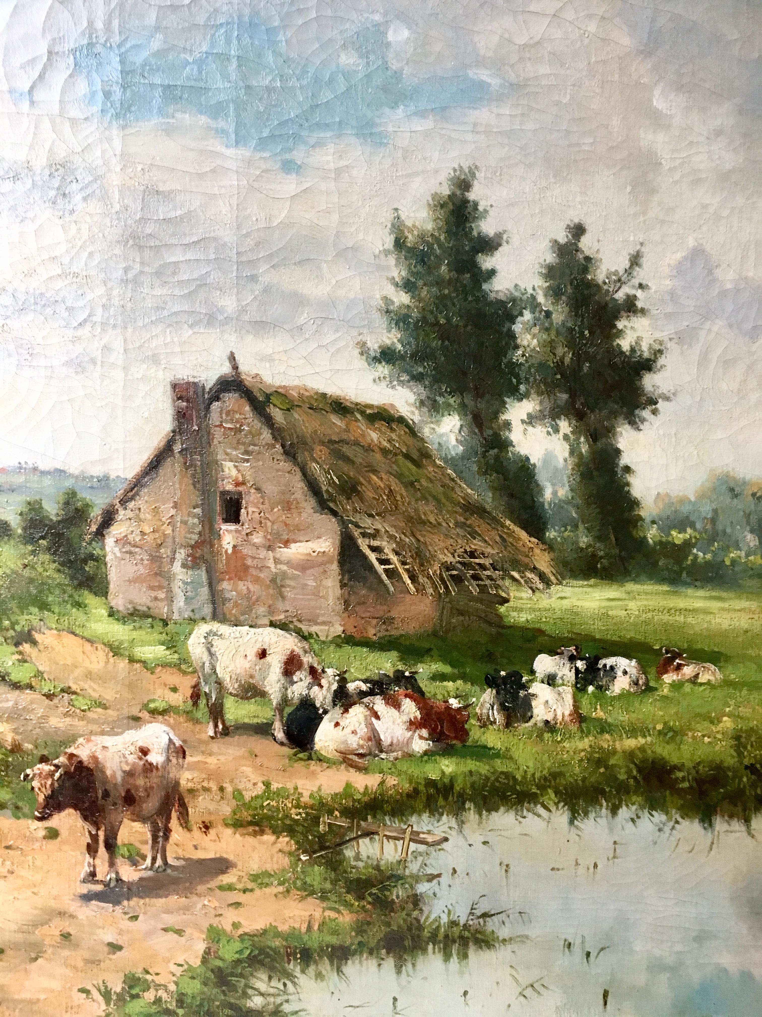 Painted Frans Van Damme, Painting Landscape of Flemish Countryside  For Sale