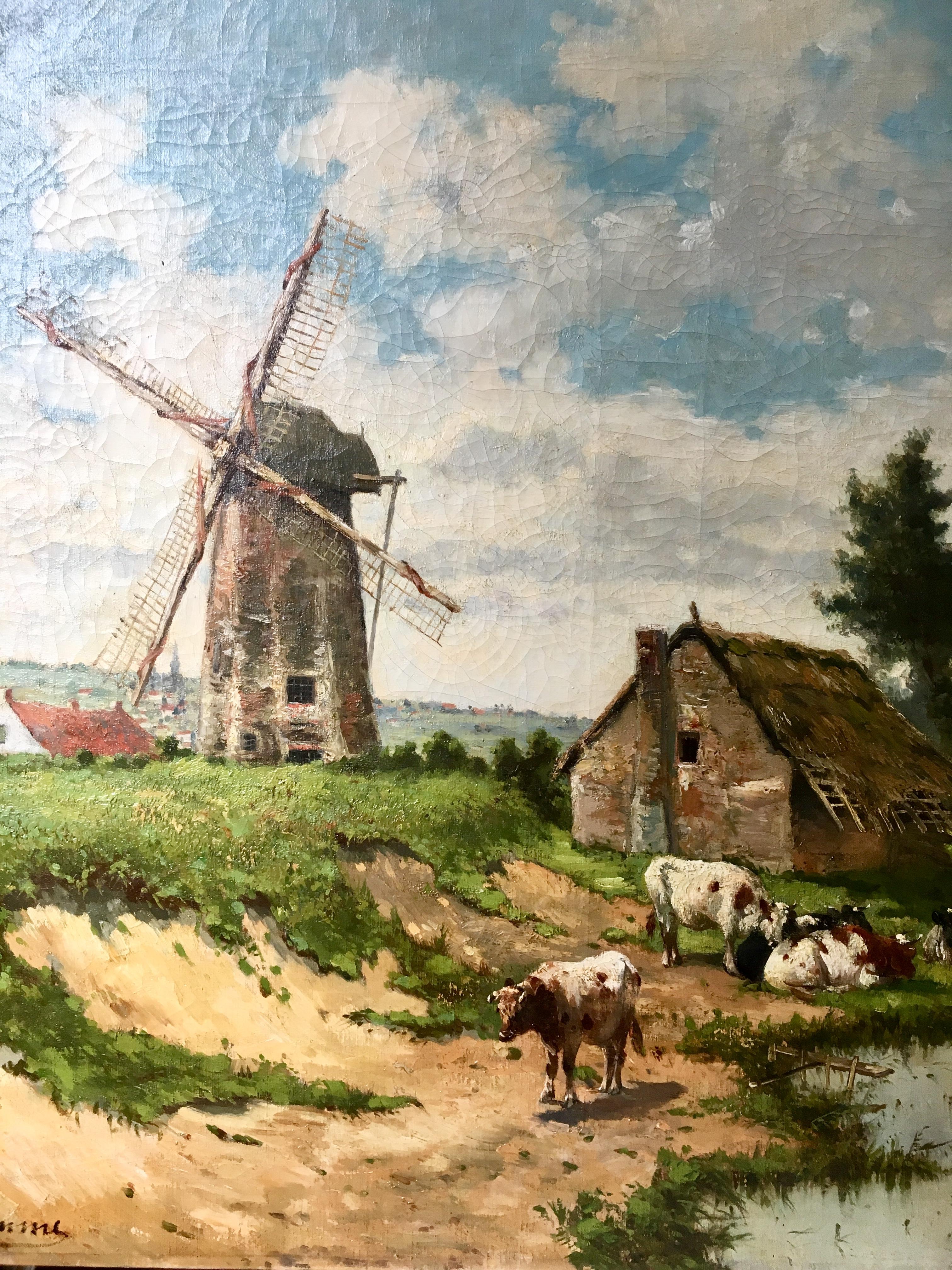 Frans Van Damme, Painting Landscape of Flemish Countryside  In Good Condition For Sale In Tours, FR