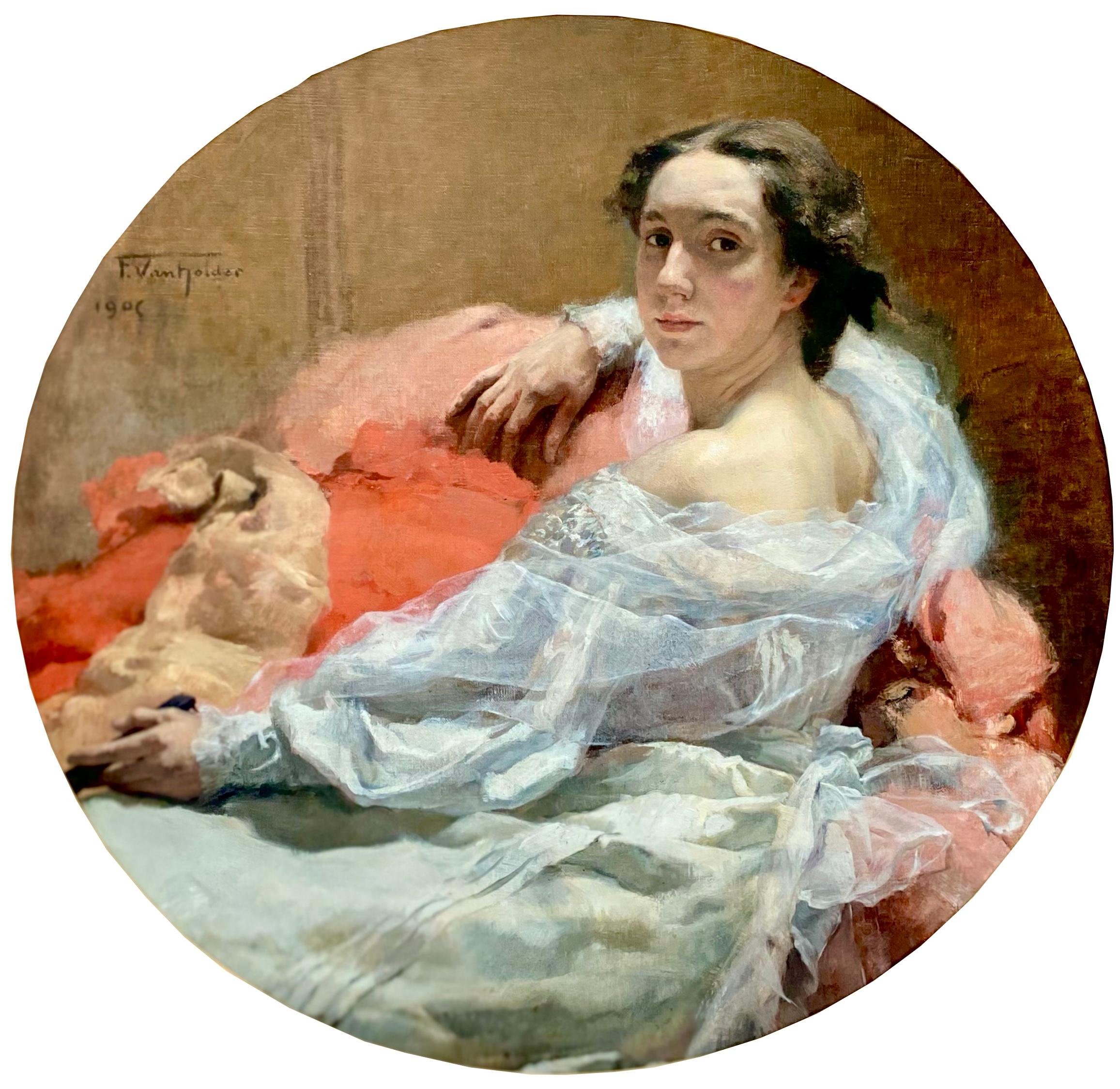 Frans Van Holder, 1881 - 1919, belge, « Portrait d'une jeune femme en blanc » en vente 1