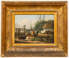 Frans van Leemputten (1850-1914) - Óleo enmarcado, Aves de corral en un corral