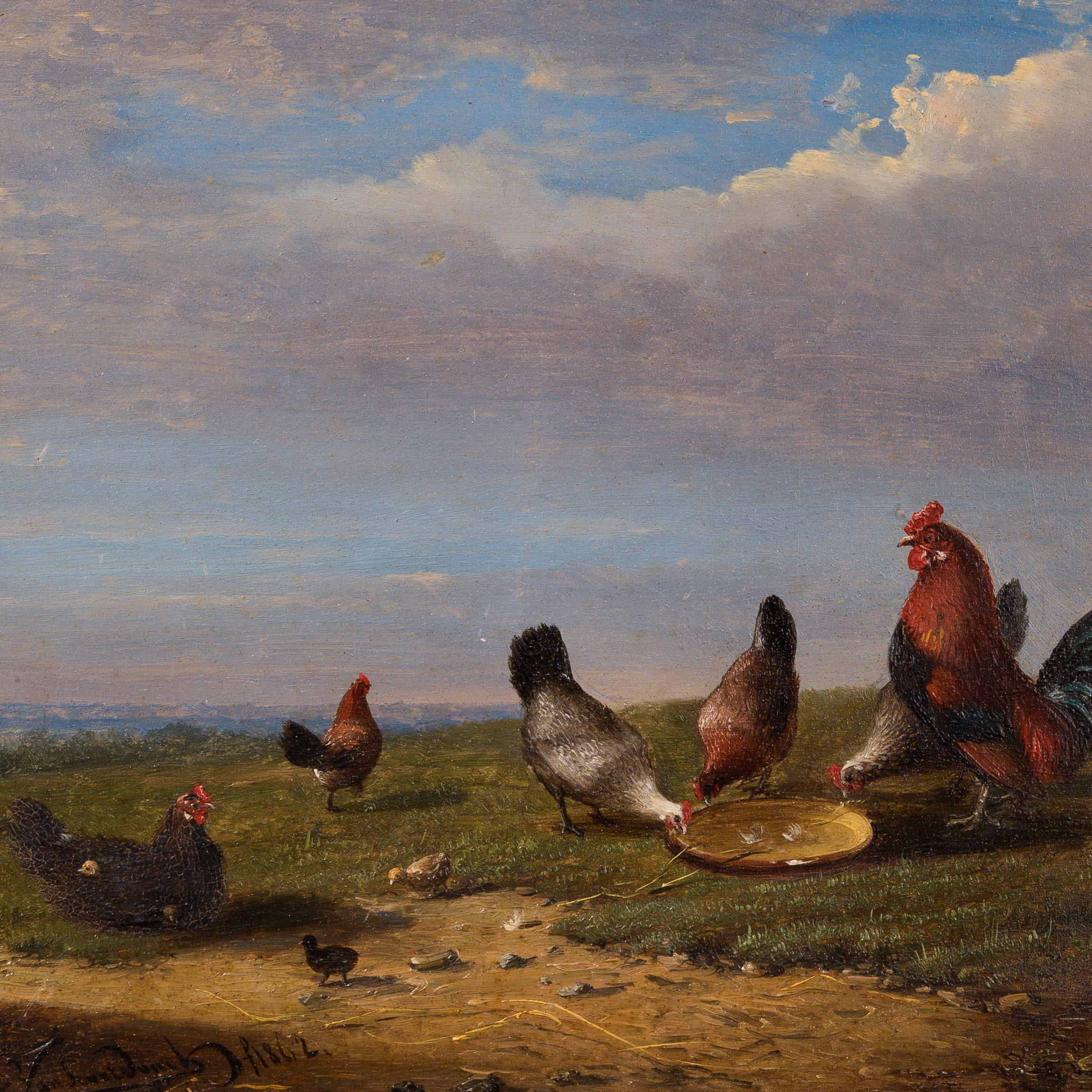 Rooster and Hens at Daybreak by Frans van Severdonck, 1862 For Sale 2