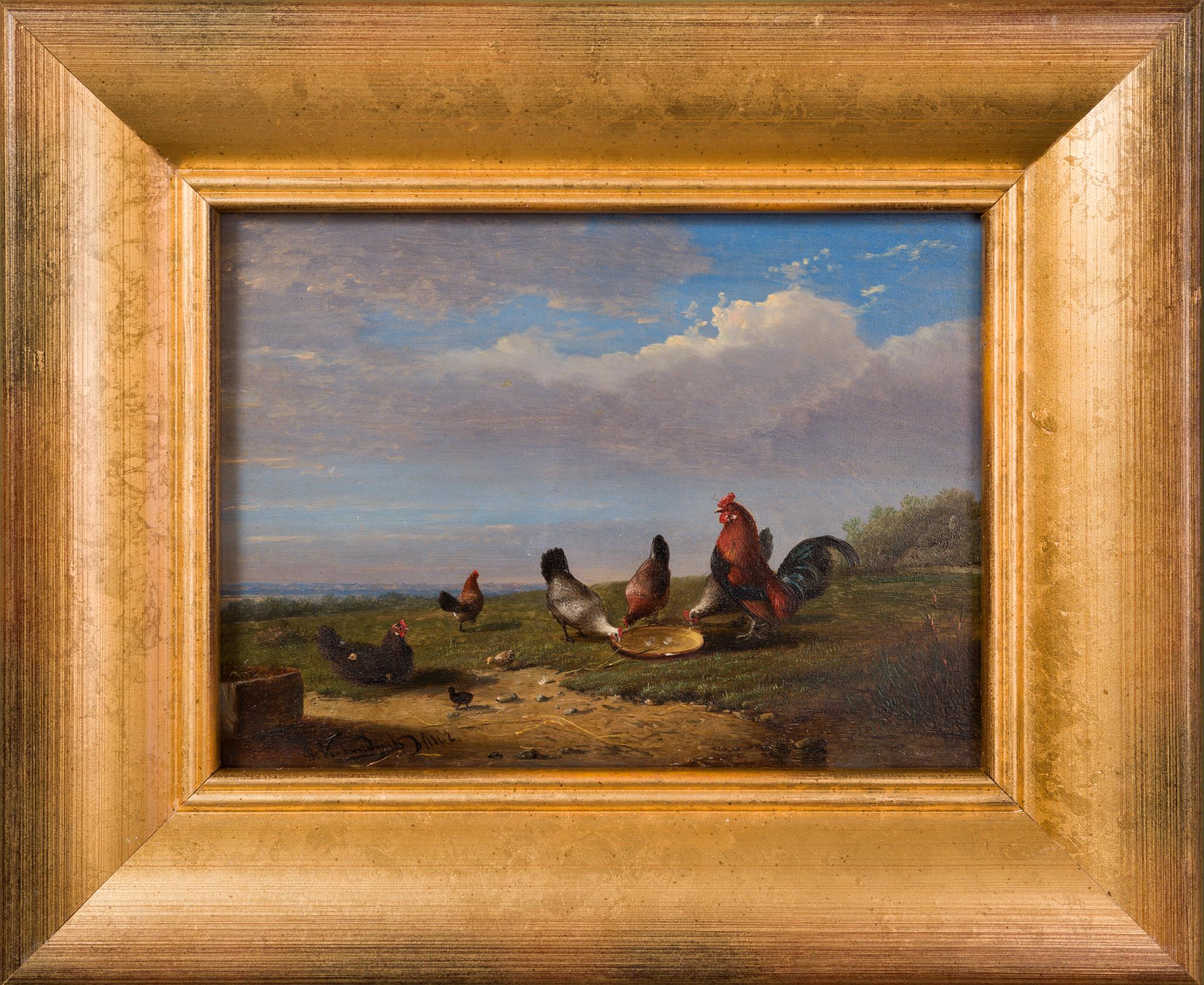 Frans van Severdonck  Animal Painting - Rooster and Hens at Daybreak by Frans van Severdonck, 1862