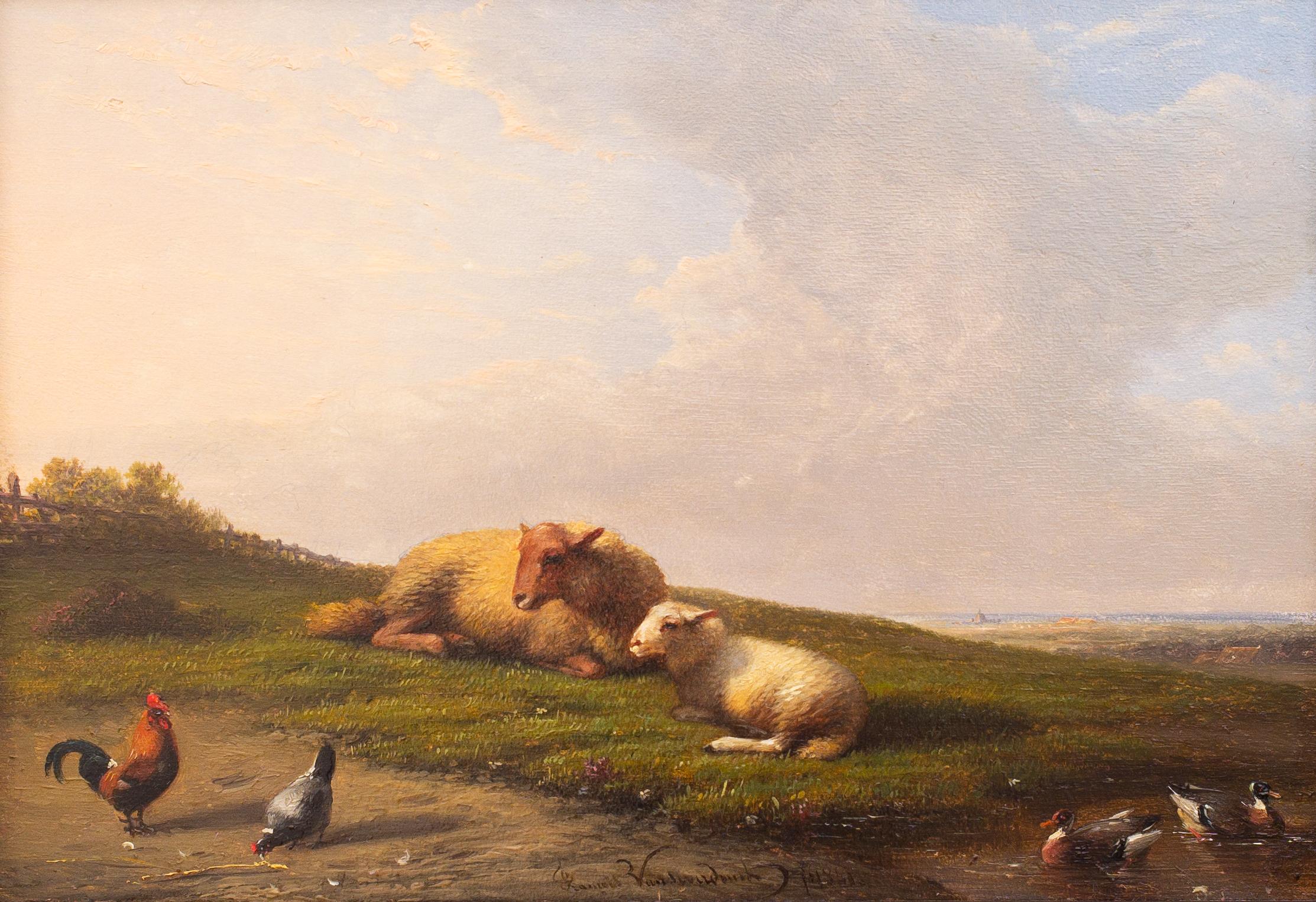 Sheep Resting in a Meadow by Francois (Frans) Van Severdonck, 1861, Signed - Painting by Frans van Severdonck 