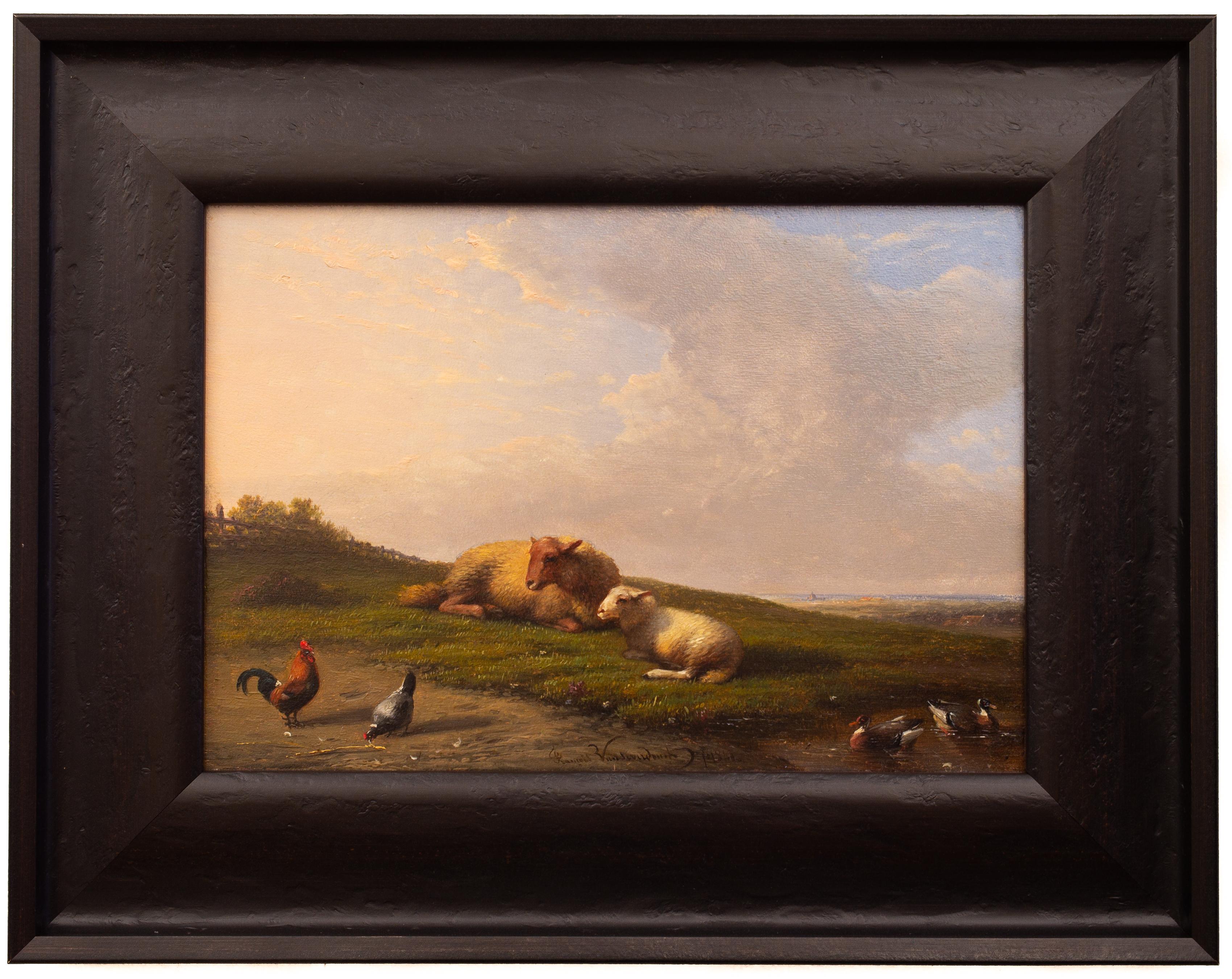 Frans van Severdonck  Animal Painting - Sheep Resting in a Meadow by Francois (Frans) Van Severdonck, 1861, Signed