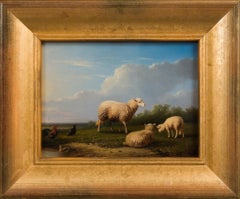 The Quiet Life Among Sheep and Birds. Original Oil Painting from 1870 