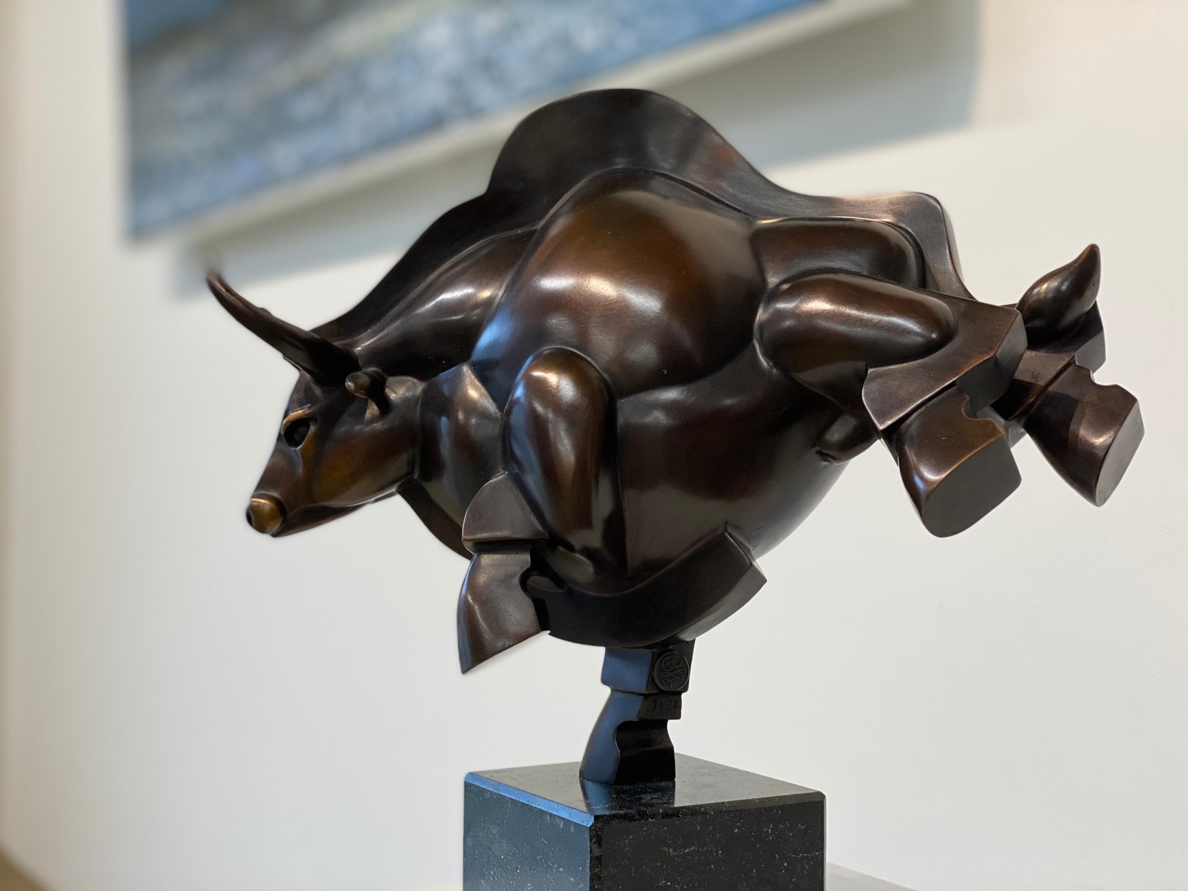 Bull Power- 21st Century Contemporary Bronze Sculpture of a Bull Running 1