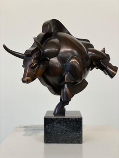 Bull Power- 21st Century Contemporary Bronze Sculpture of a Bull Running