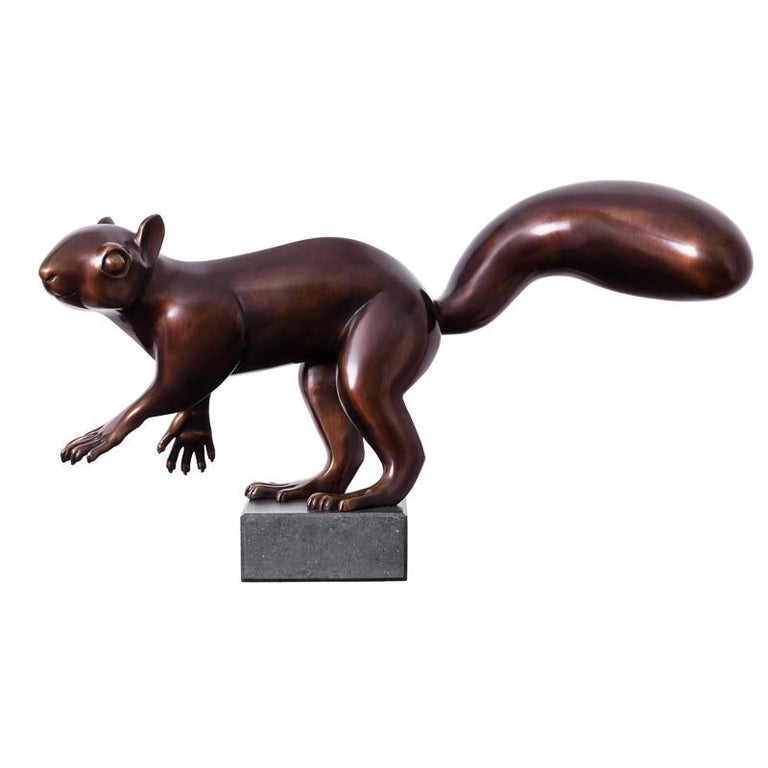 Frans van Straaten Figurative Sculpture - Catch me if you can!- 21st Century Dutch Bronze Sculpture of a Squirrel