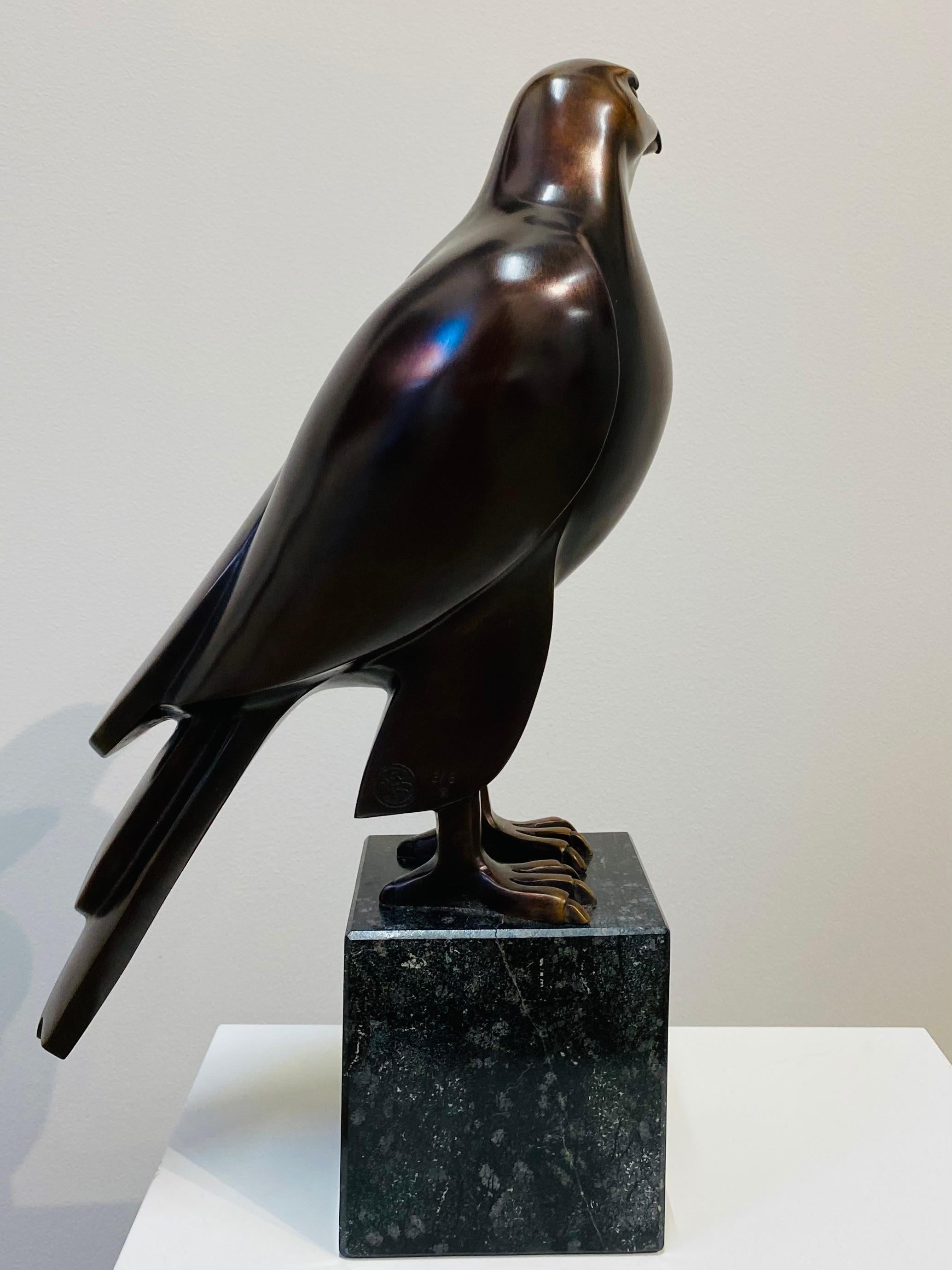 Falcon- Zeitgenössisch des 21. Jahrhunderts  Niederländische Bronze  Skulptur eines Falcons im Angebot 1