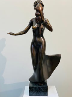 Reflectia, Woman with Monkey- 21st Century Contemporary Bronze Female Sculpture