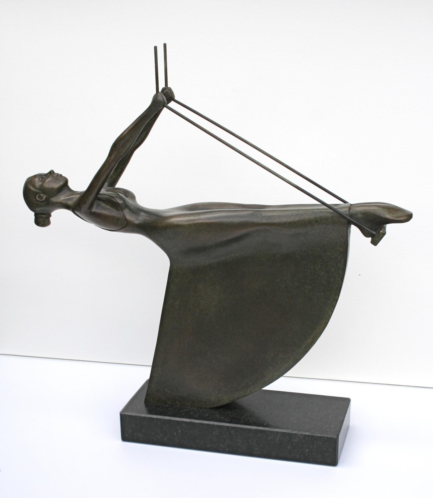 Frans van Straaten Figurative Sculpture - Swinging III - 21st Century Contemporary Bronze Sculpture of a Woman On A Swing