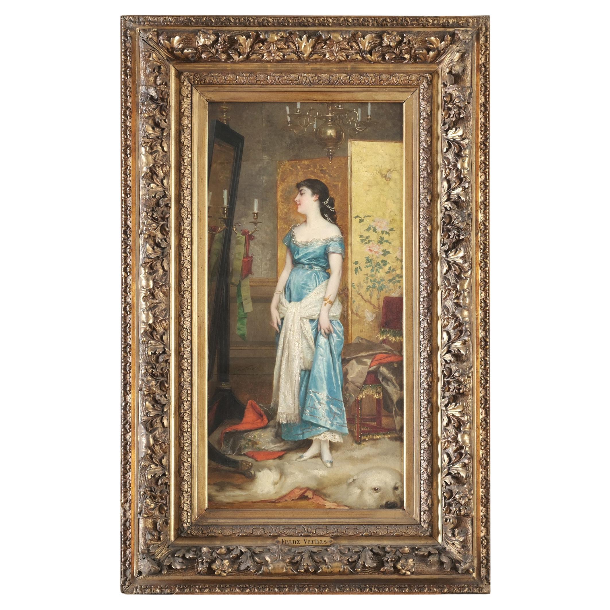 Frans Verhas „Devant le miroir“ 19th Century Oil Painting 
