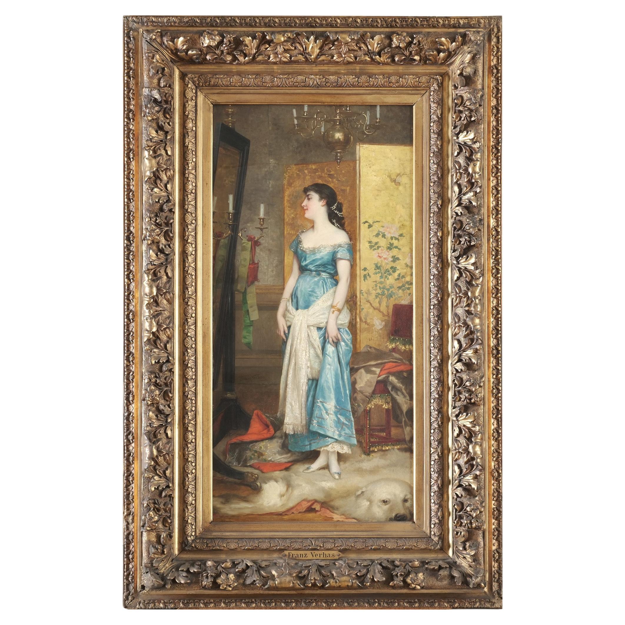 Frans Verhas „Devant le miroir“ 19th Century Oil Painting For Sale